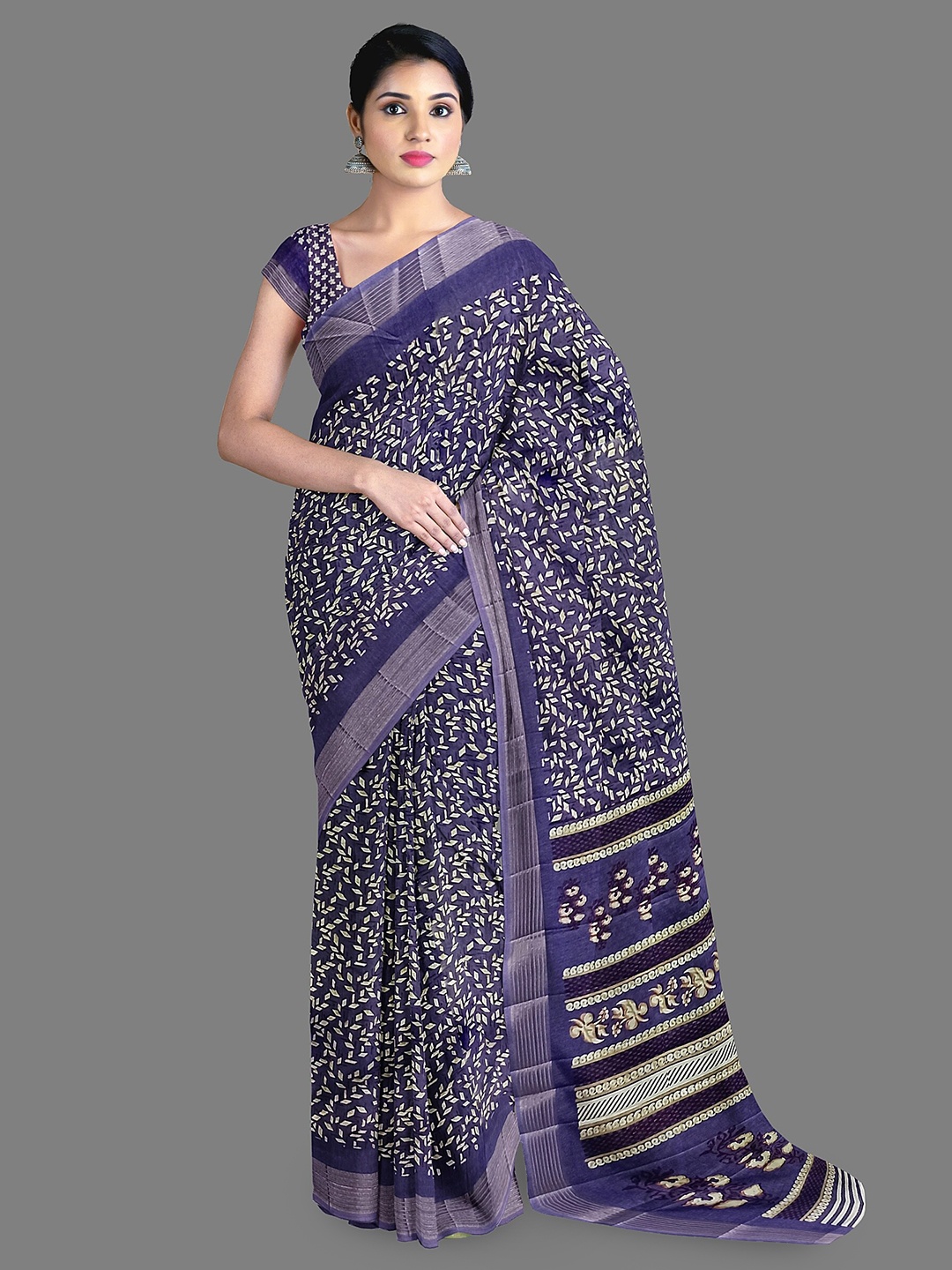 

The Chennai Silks Geometric Printed Zari Saree, Purple
