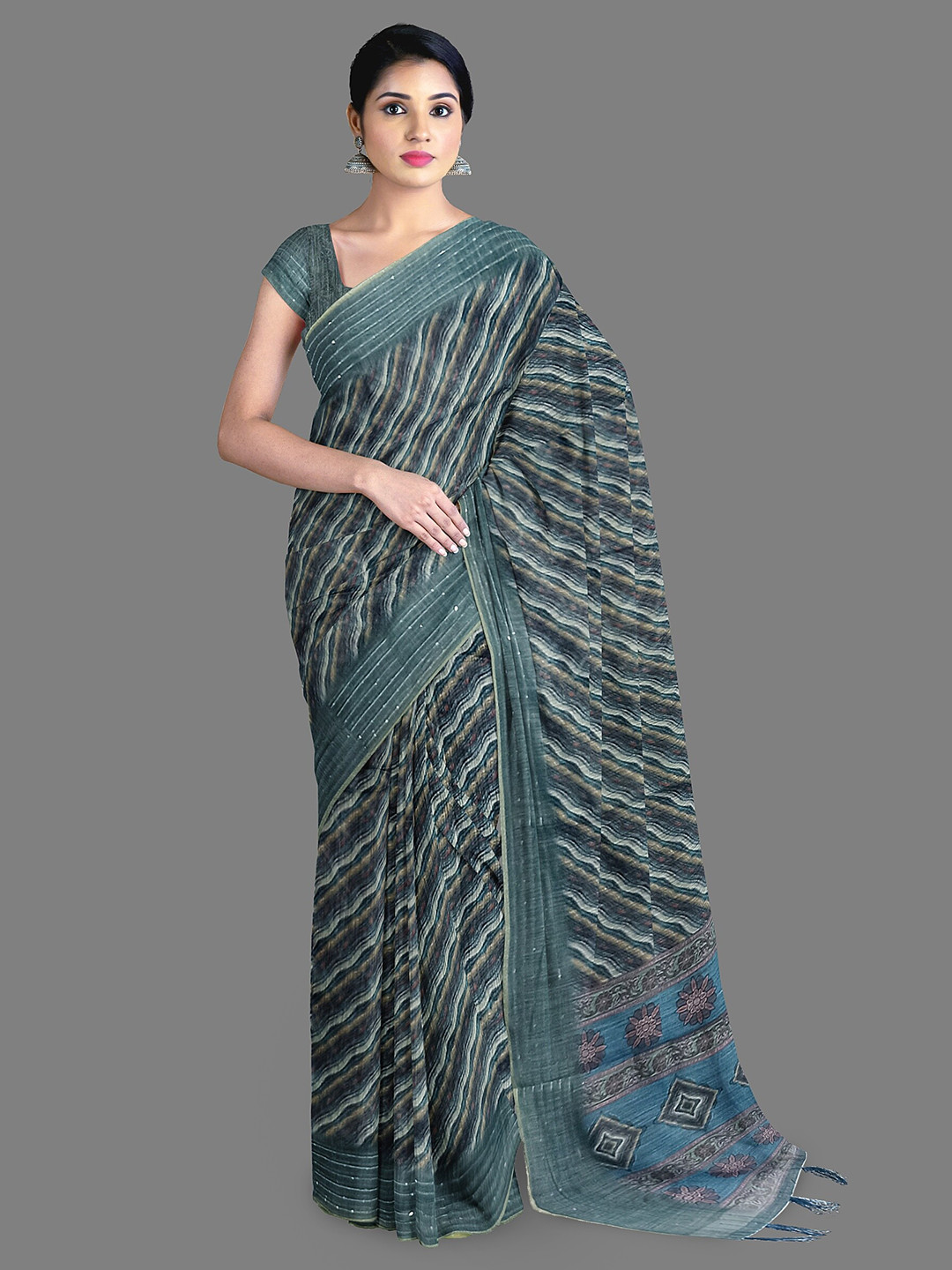 

The Chennai Silks Striped Zari Pure Cotton Chanderi Saree, Green