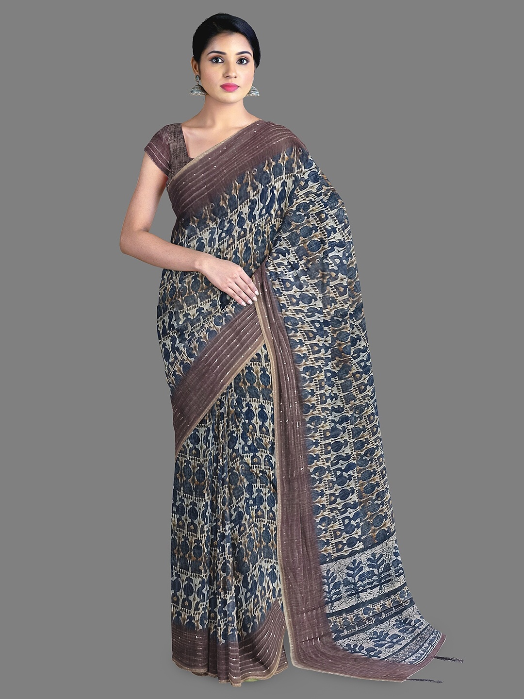 

The Chennai Silks Abstract Printed Pure Cotton Chanderi Saree, Blue