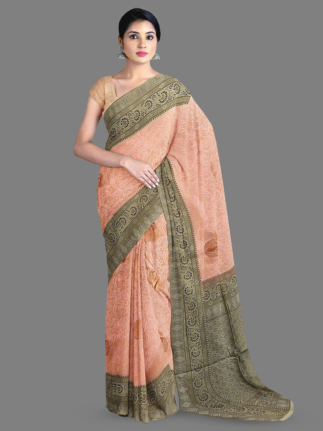 

The Chennai Silks Floral Woven Design Banarasi Saree, Peach