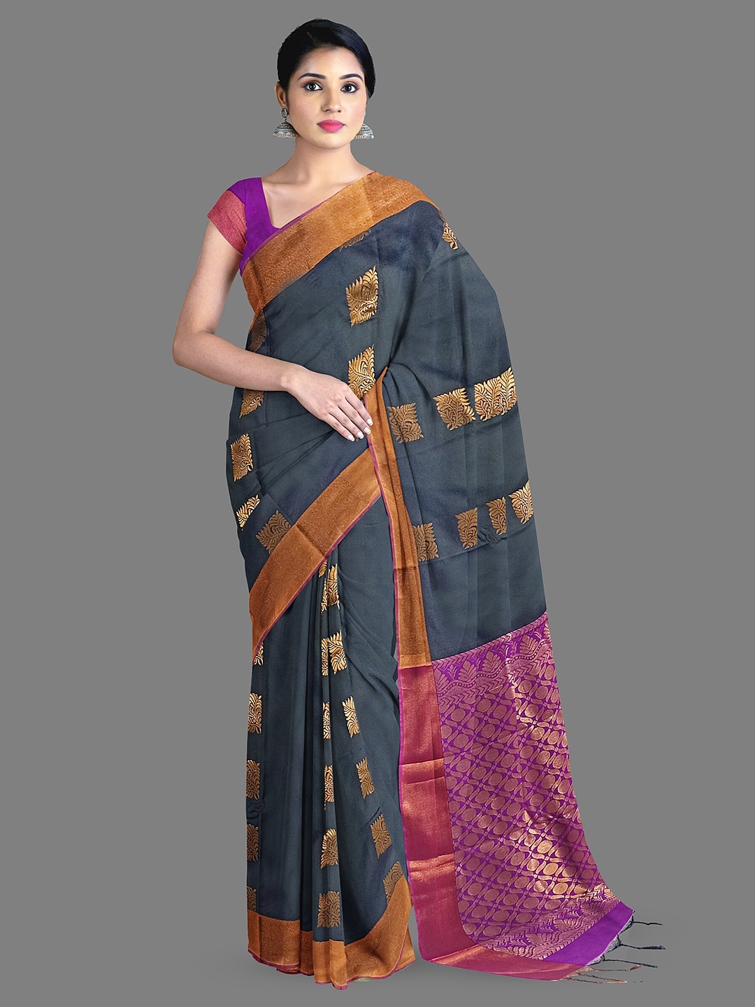 

The Chennai Silks Ethnic Motifs Woven Design Zari Art Silk Saree, Black