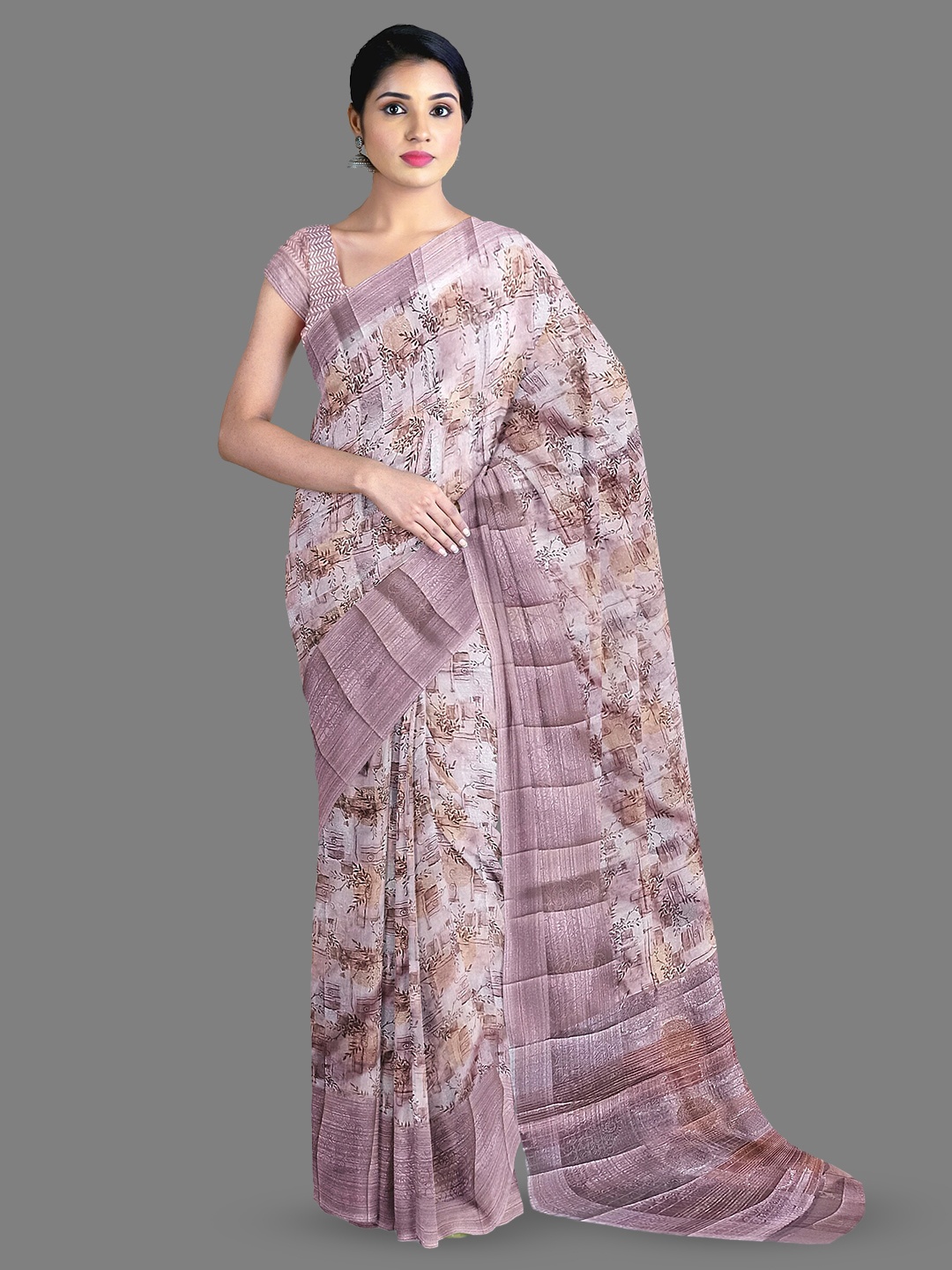 

The Chennai Silks Ethnic Motifs Printed Zari Jute Cotton Saree, Pink