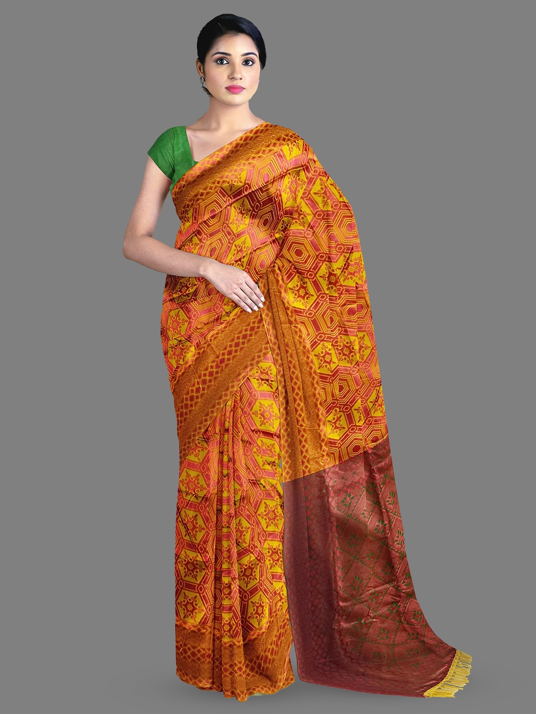 

The Chennai Silks Ethnic Motifs Printed Zari Saree, Mustard