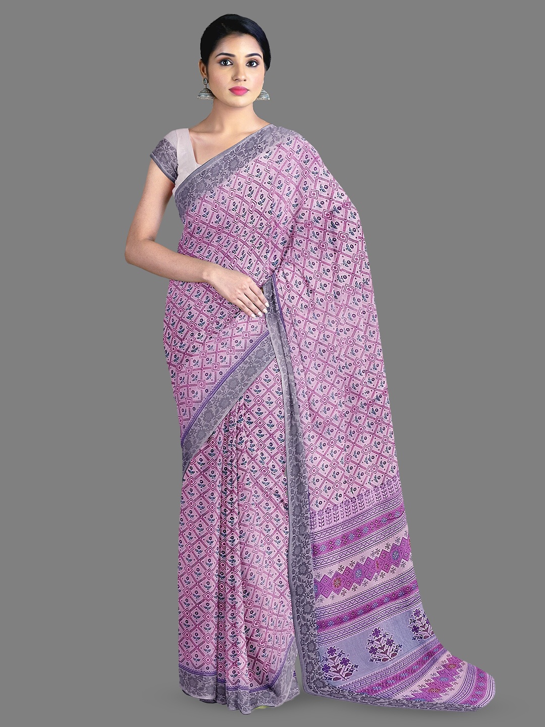 

The Chennai Silks Floral Pure Cotton Chanderi Saree, Pink