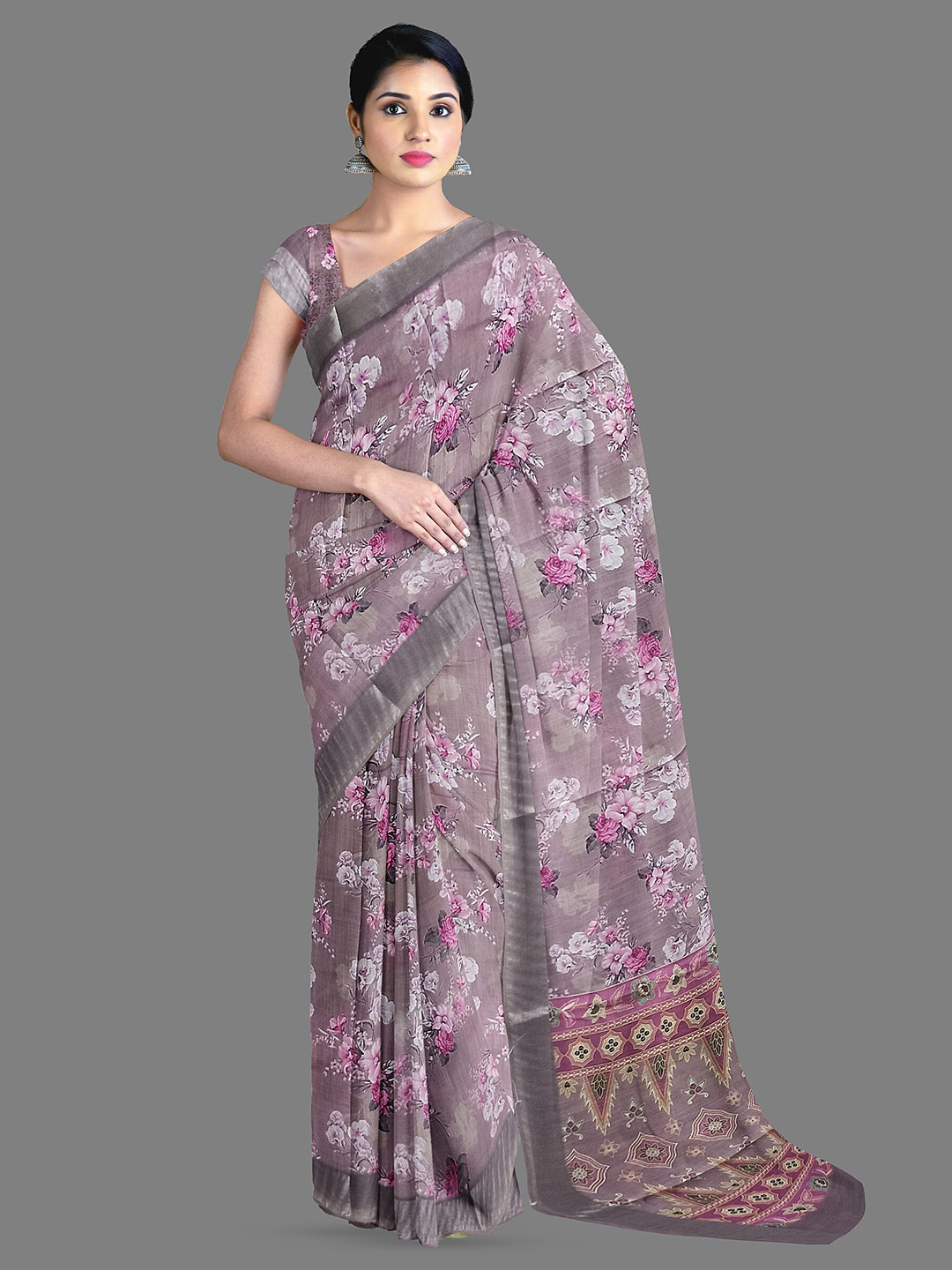 

The Chennai Silks Floral Printed Saree, Brown