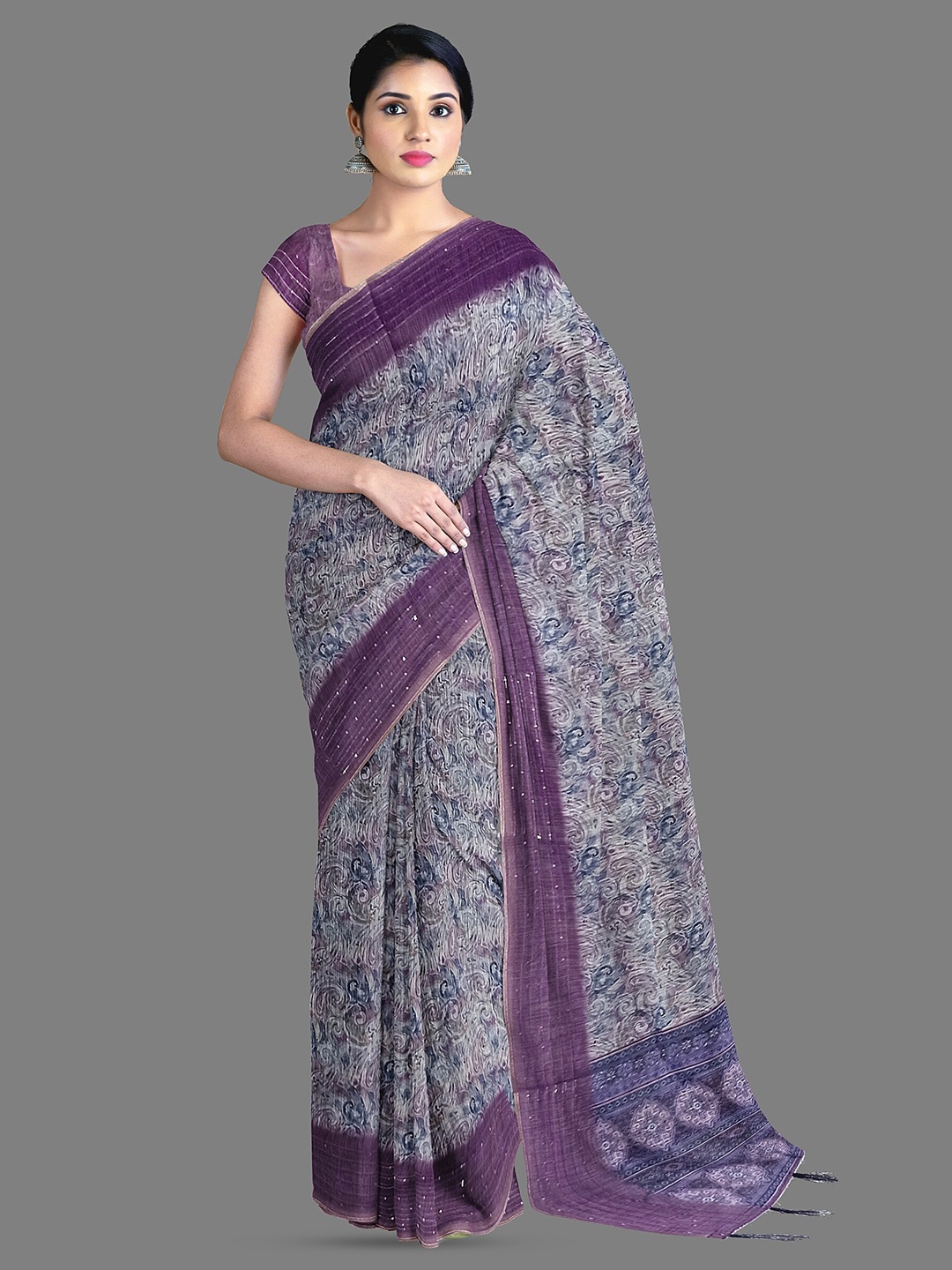 

The Chennai Silks Ethnic Motifs Printed Pure Cotton Chanderi Saree, Purple