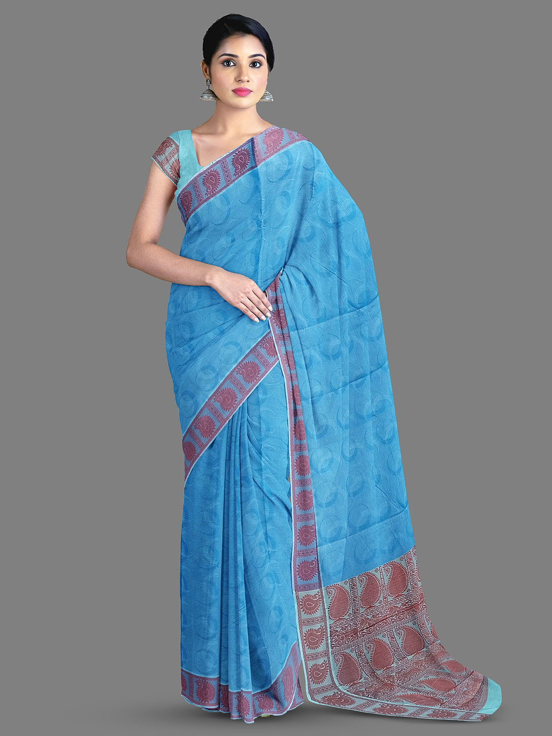 

The Chennai Silks Geometric Printed Pure Cotton Kovai Saree, Blue
