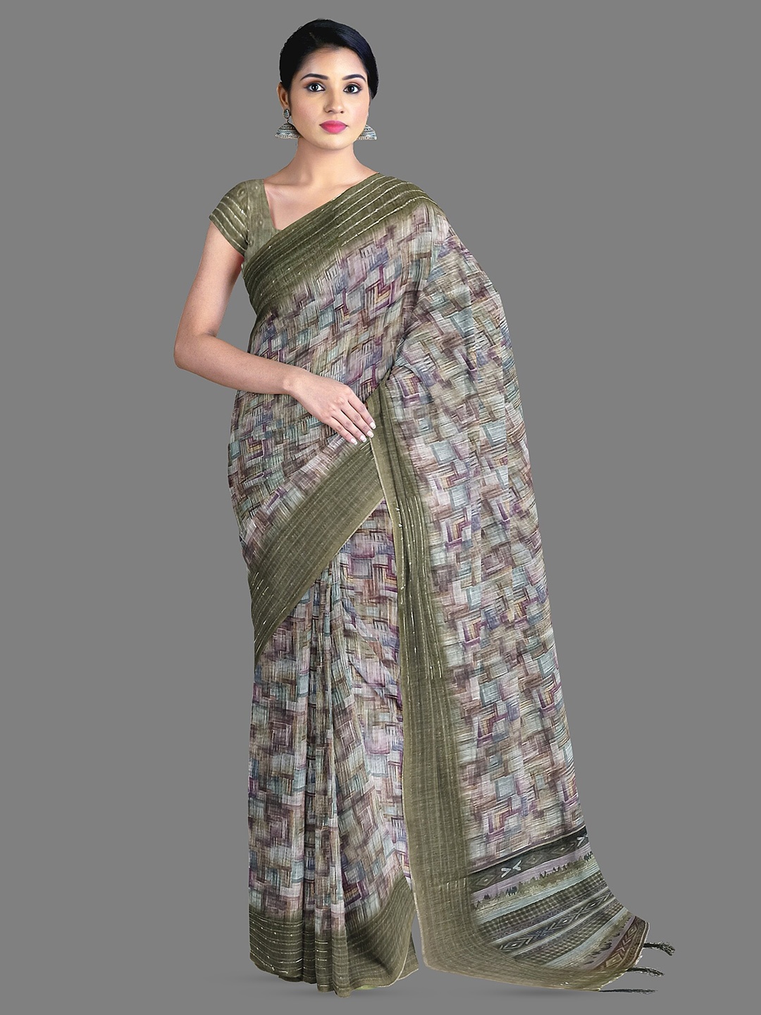 

The Chennai Silks Abstract Printed Pure Cotton Chanderi Saree, Grey