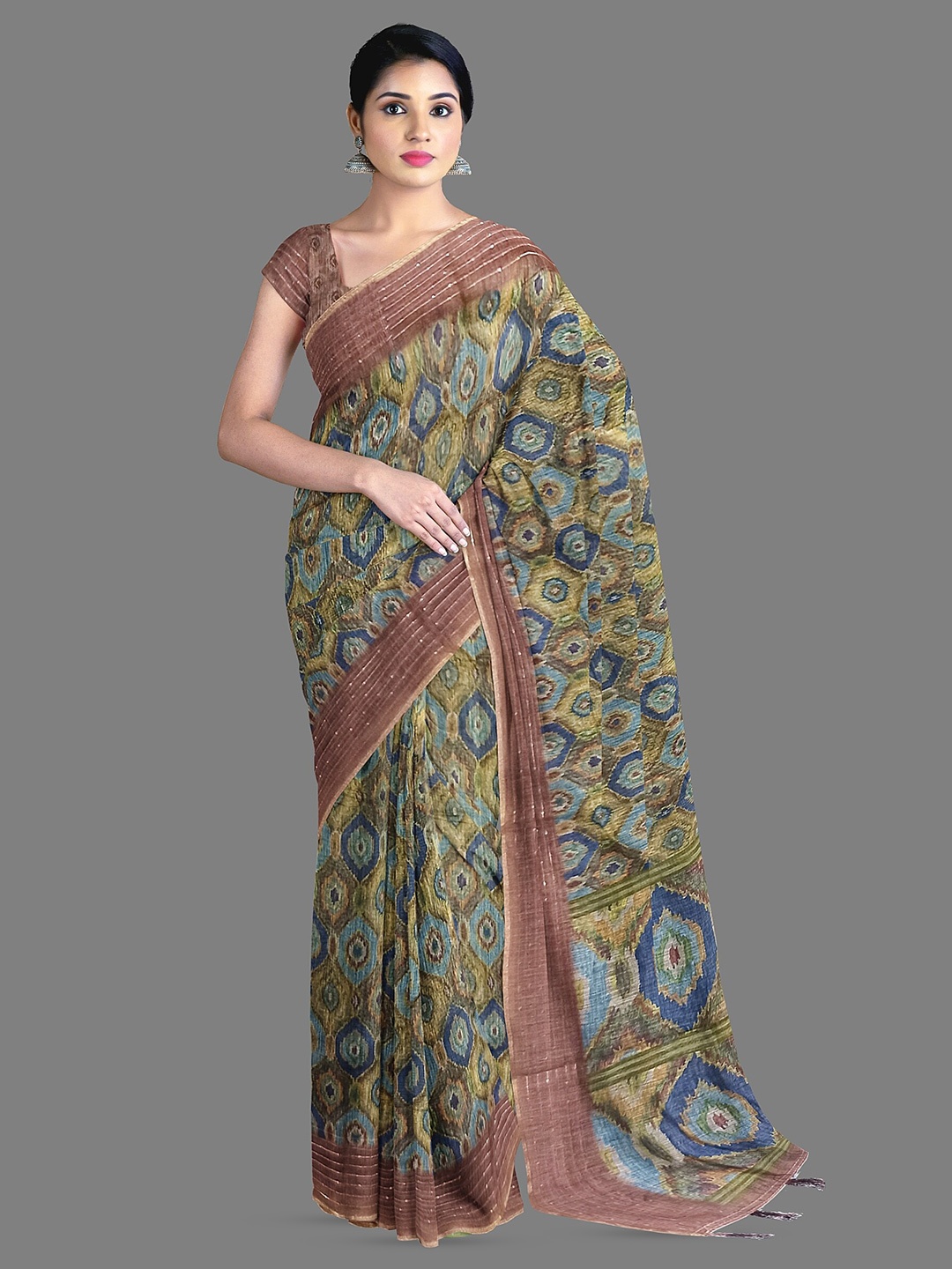 

The Chennai Silks Abstract Printed Pure Cotton Chanderi Saree, Green