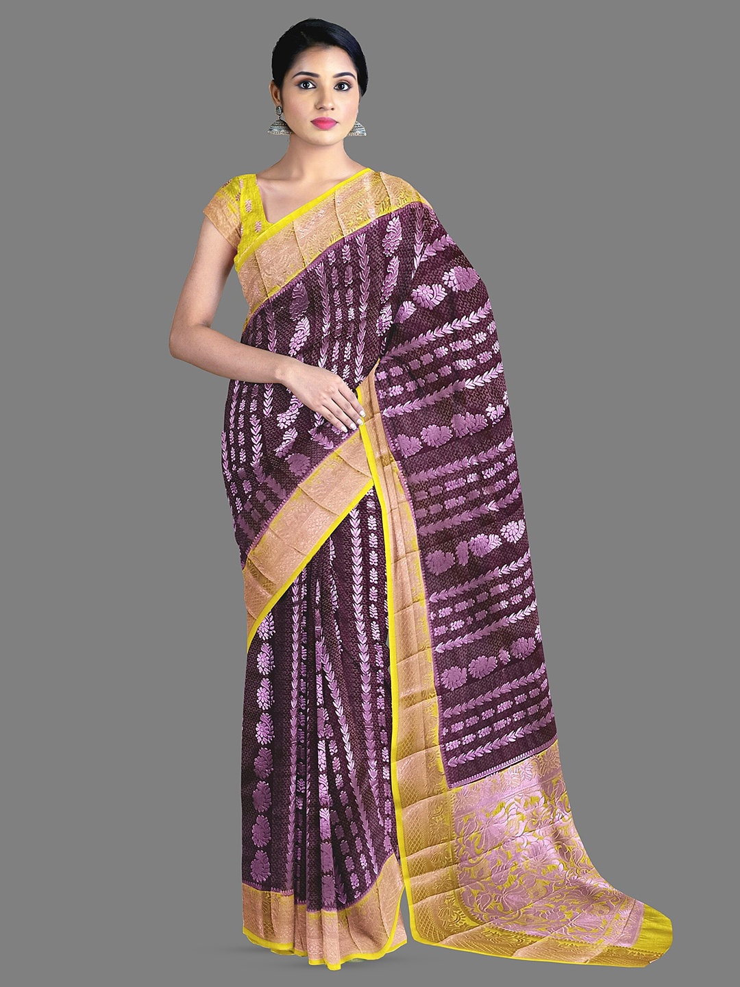 

The Chennai Silks Ethnic Motifs Woven Design Zari Jute Cotton Saree, Purple