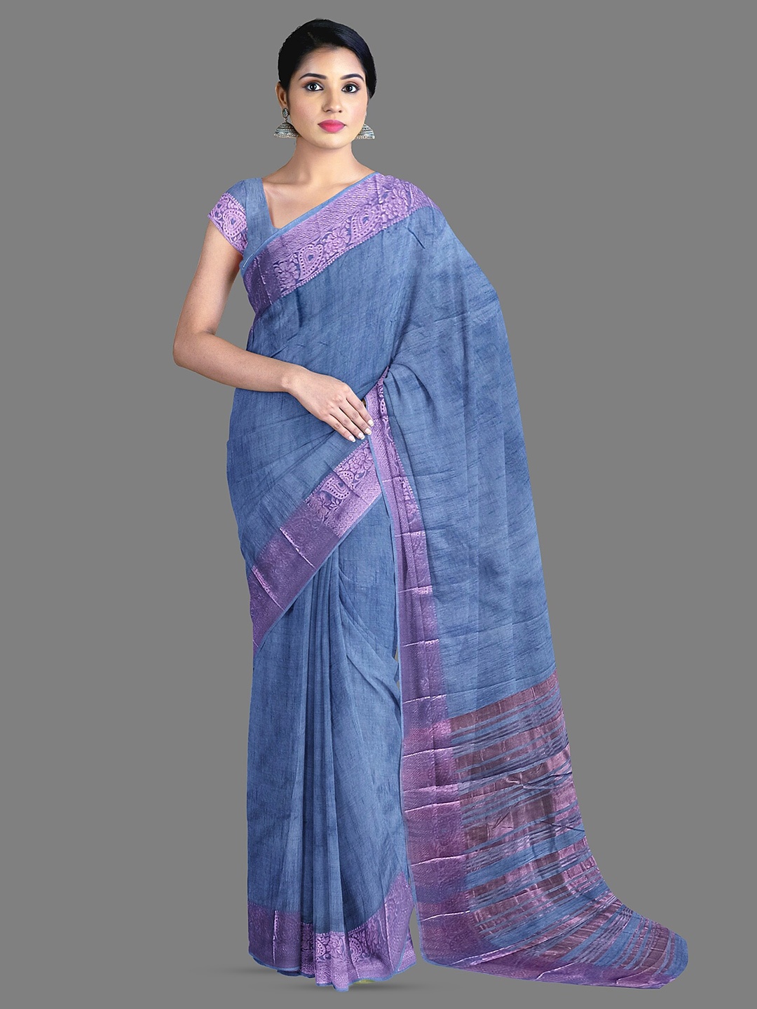 

The Chennai Silks Zari Jute Cotton Saree, Blue