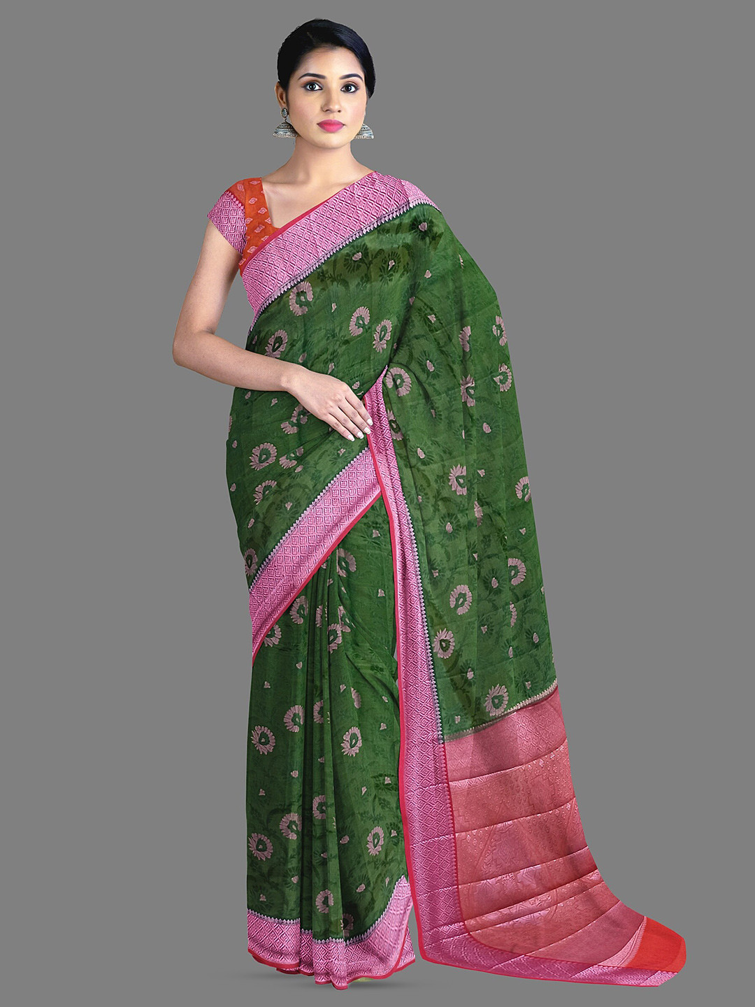 

The Chennai Silks Floral Woven Design Zari Jute Cotton Saree, Green
