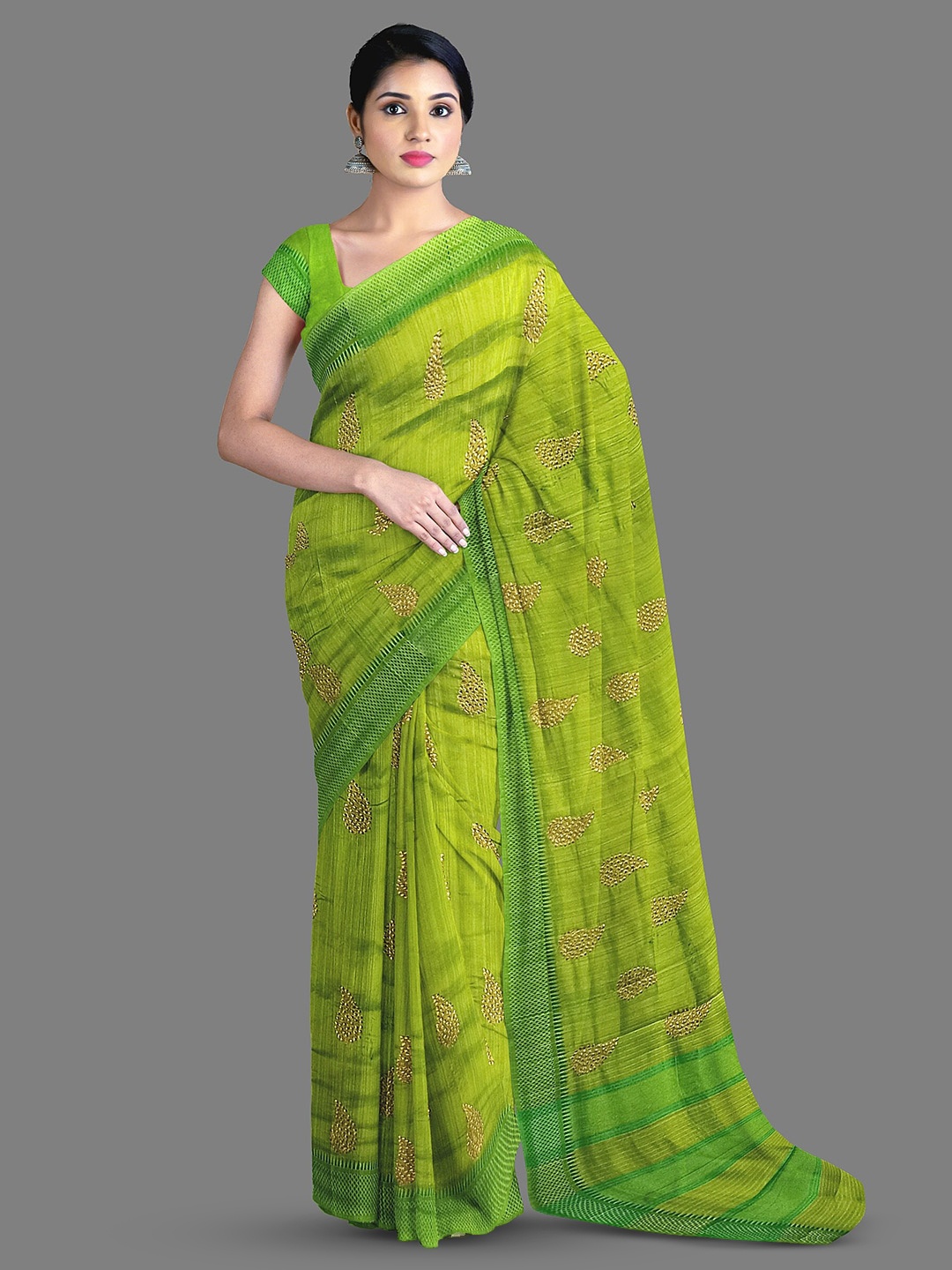 

The Chennai Silks Embellished Embroidered Chanderi Saree, Green