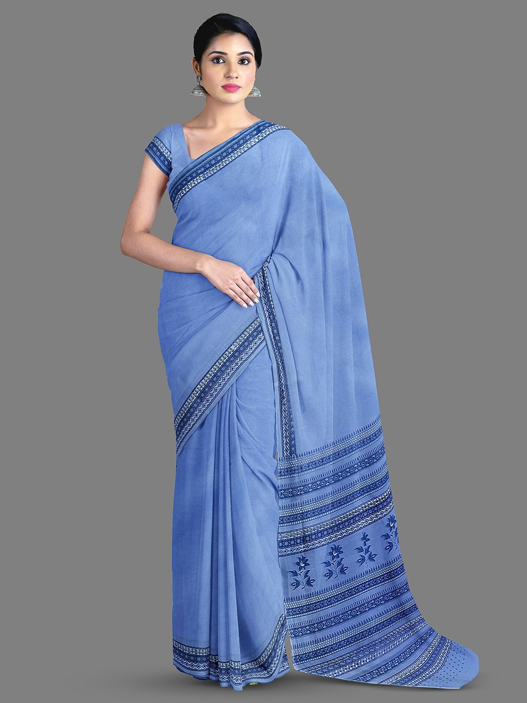 

The Chennai Silks Printed Pure Cotton Kanjeevaram Saree, Blue