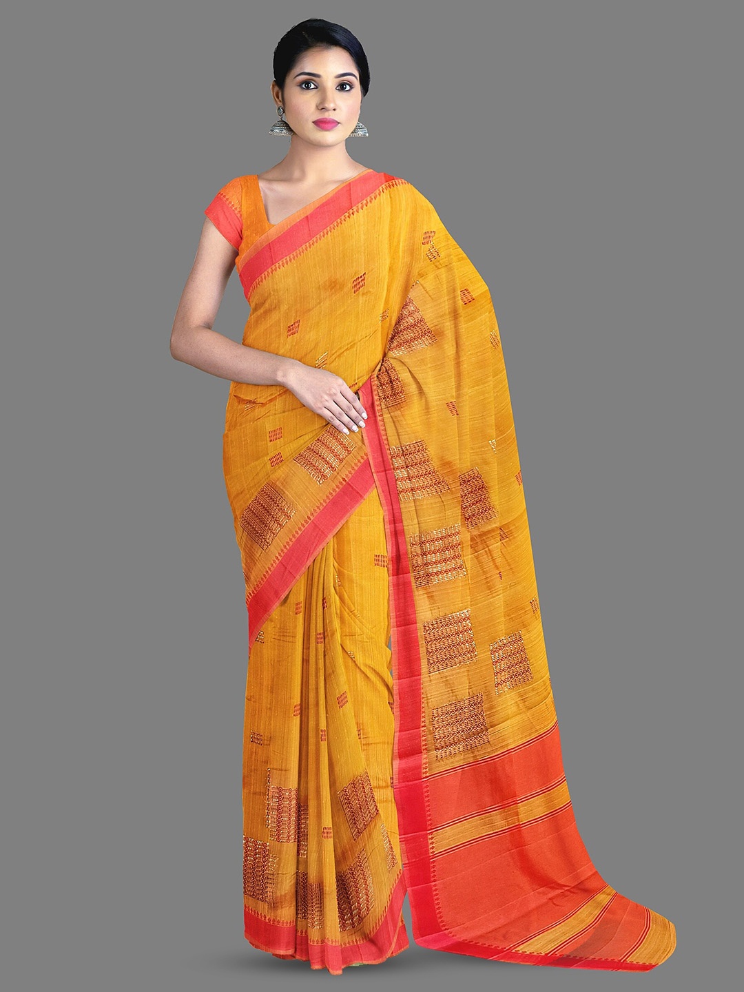 

The Chennai Silks Geometric Embroidered Chanderi Saree, Yellow