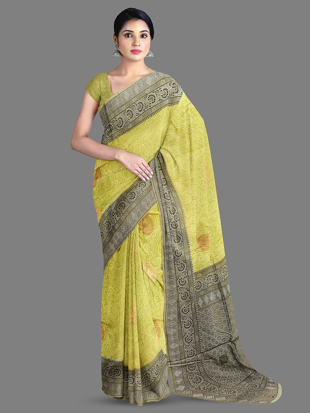 

The Chennai Silks Floral Banarasi Saree, Yellow