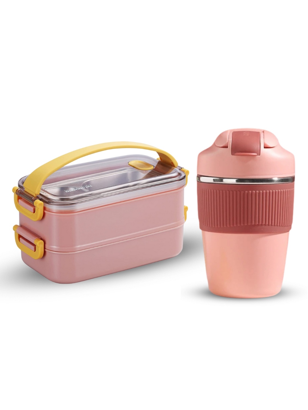 

YELONA Pink Bento Dishwasher Safe Lunch Box With Tumbler