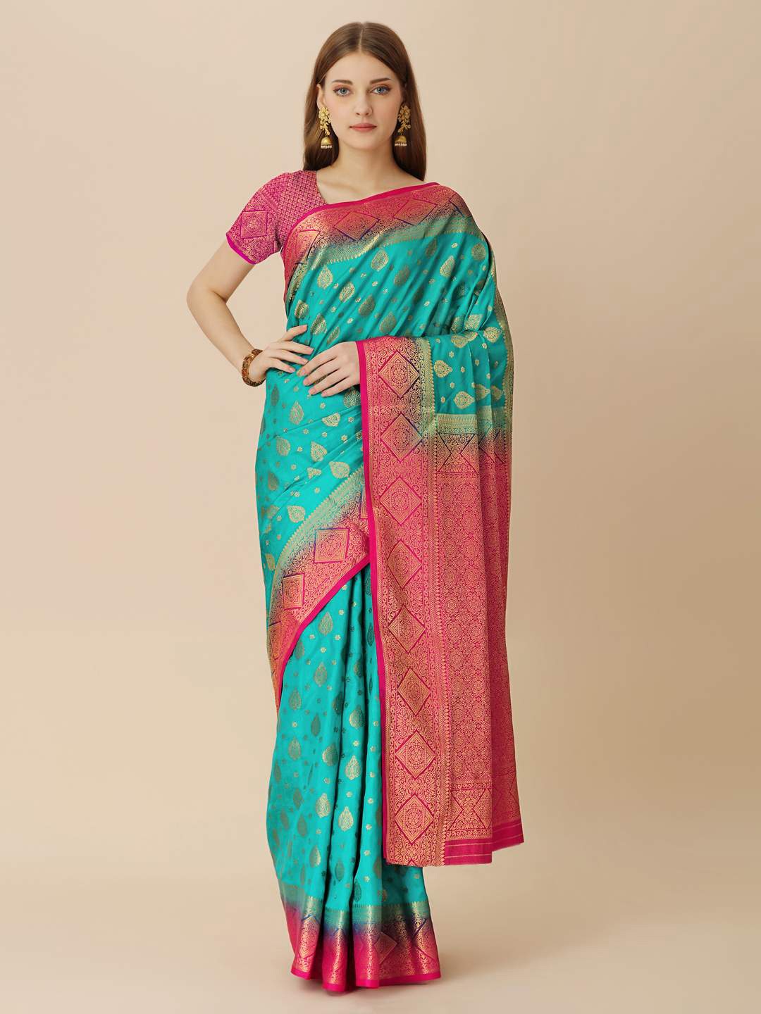 

Indian Women Ethnic Motifs Woven Design Zari Saree, Blue