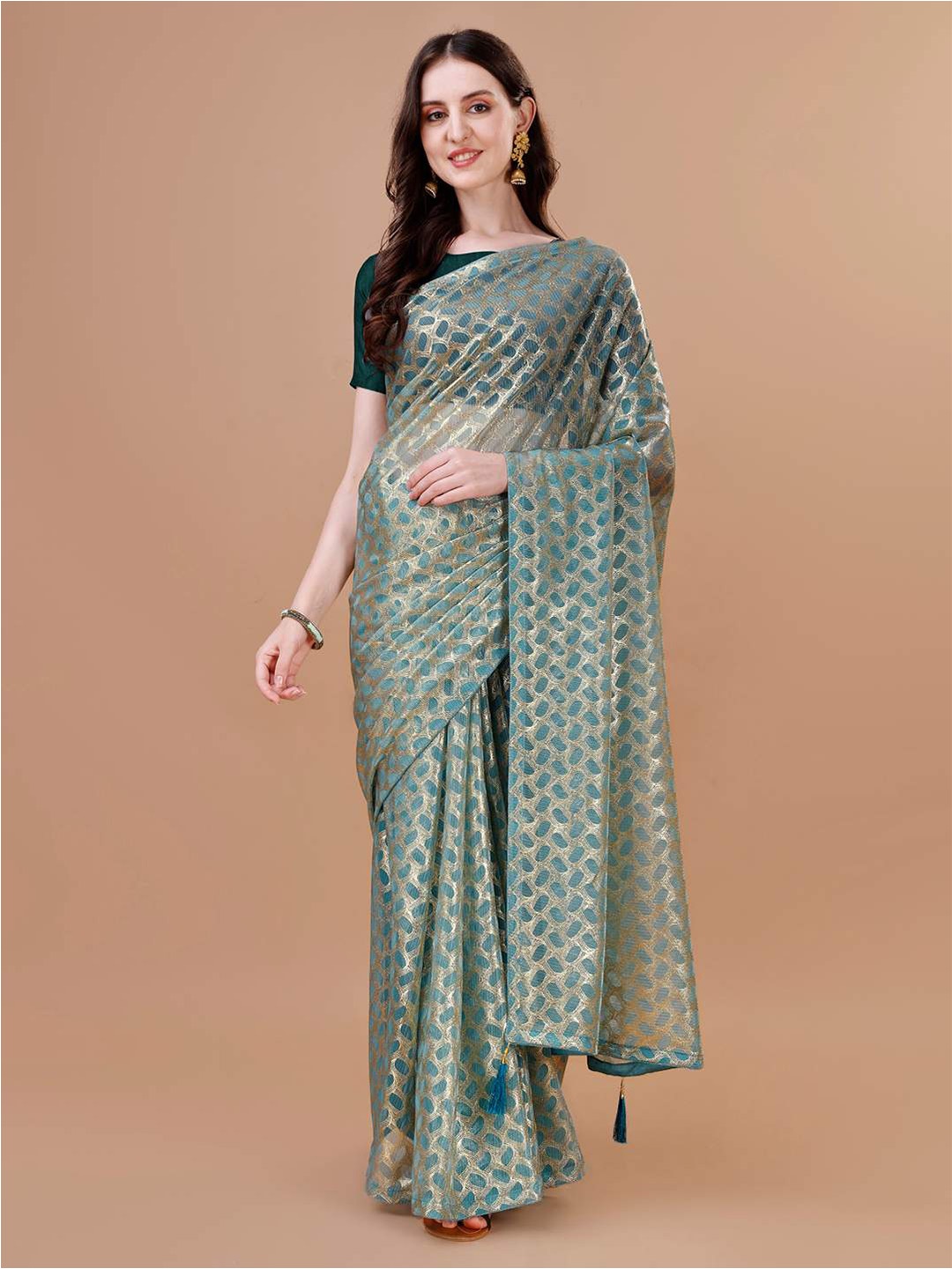 Indian Women Ethnic Motifs Foil Printed Saree, Blue