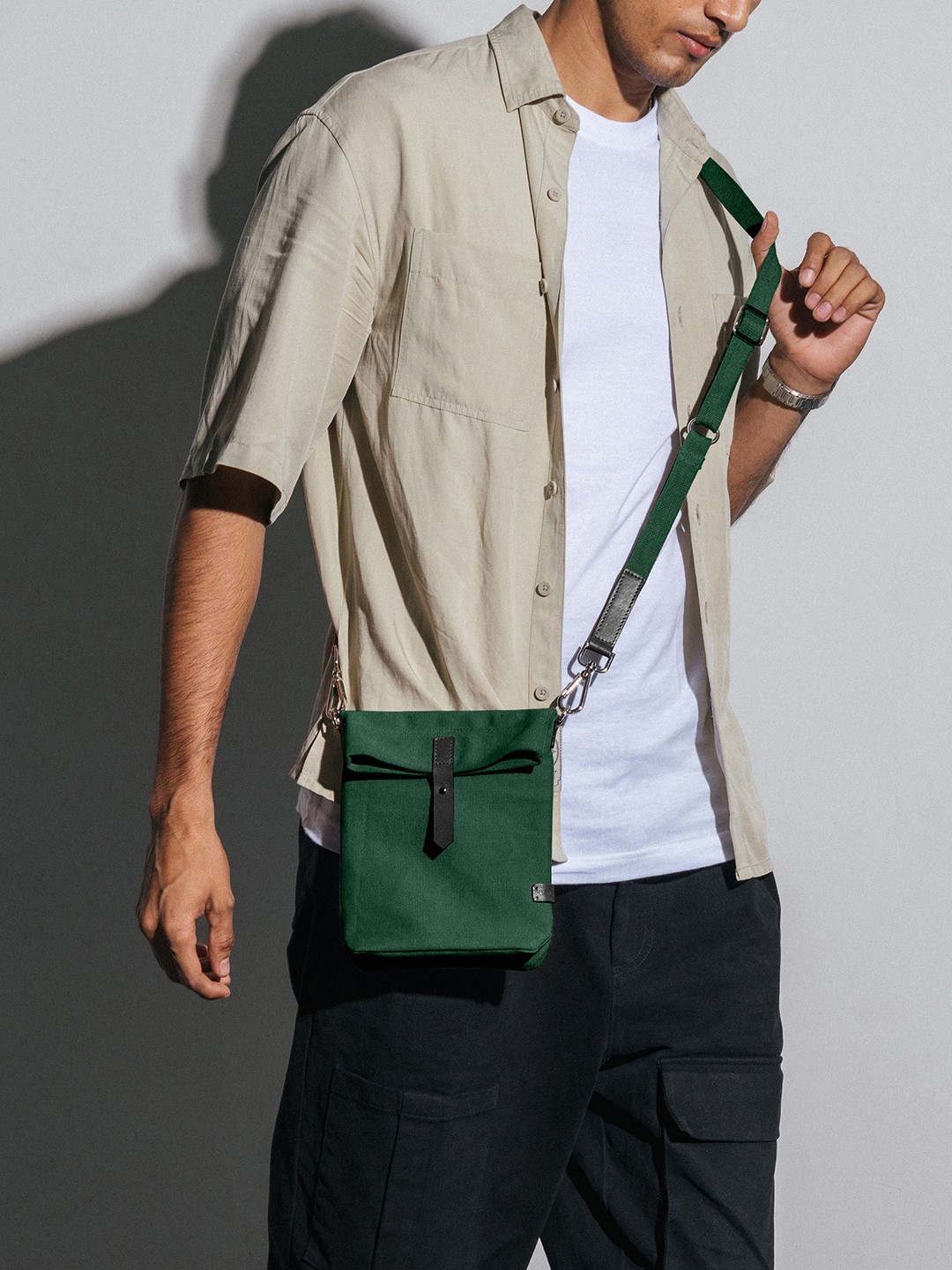 

DailyObjects Cotton Structured Handheld Bag with Buckle Detail, Green