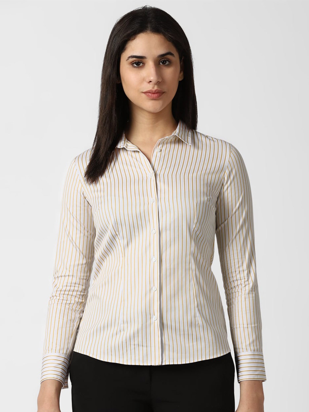 

Van Heusen Woman Opaque Striped Pure Cotton Casual Shirt, Cream