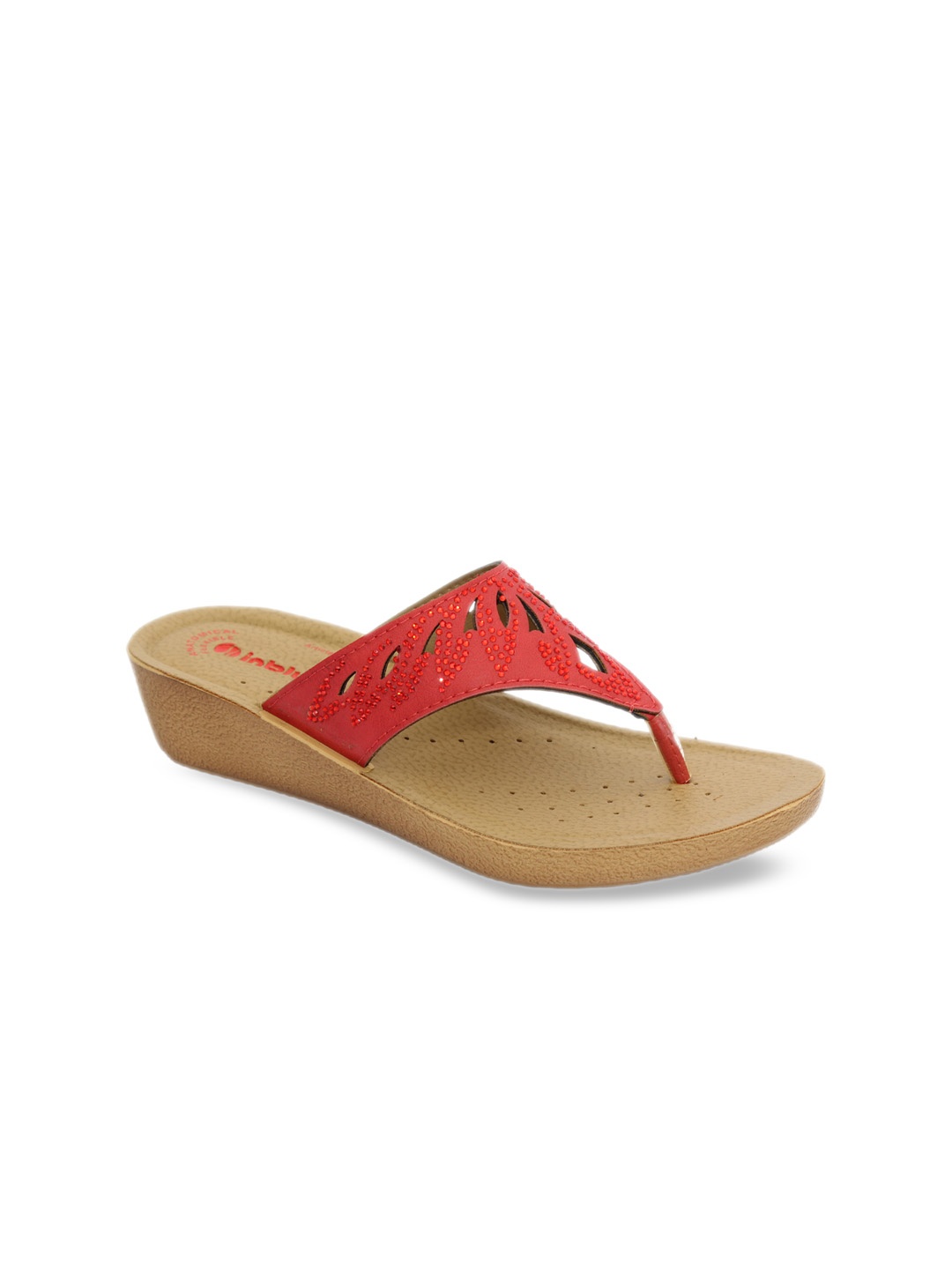 

Inblu Embellished Lightweight & Anti Skid Wedge Heels, Red