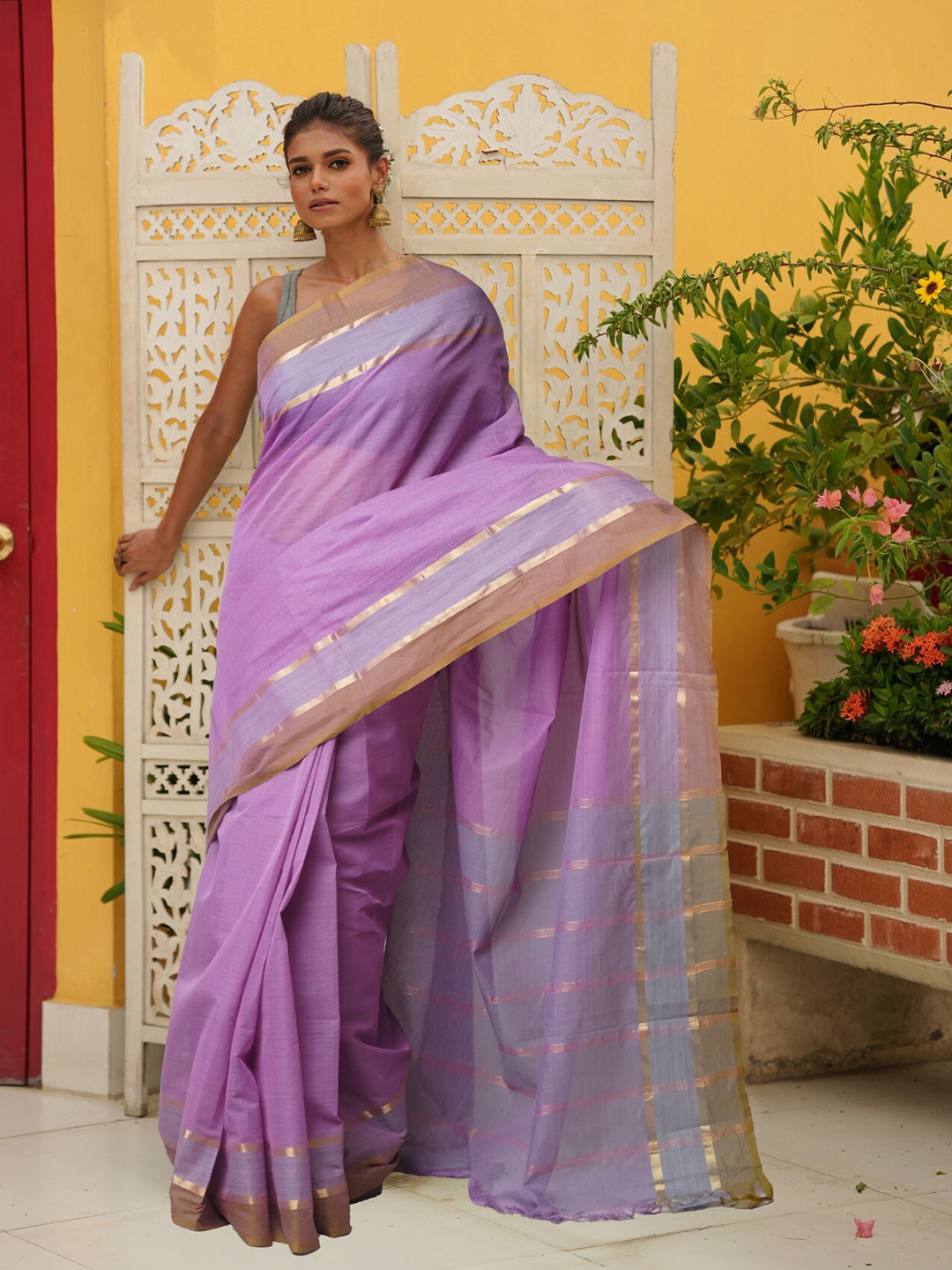 

Unnati Silks Woven Design Zari Pure Cotton Mangalagiri Saree, Purple