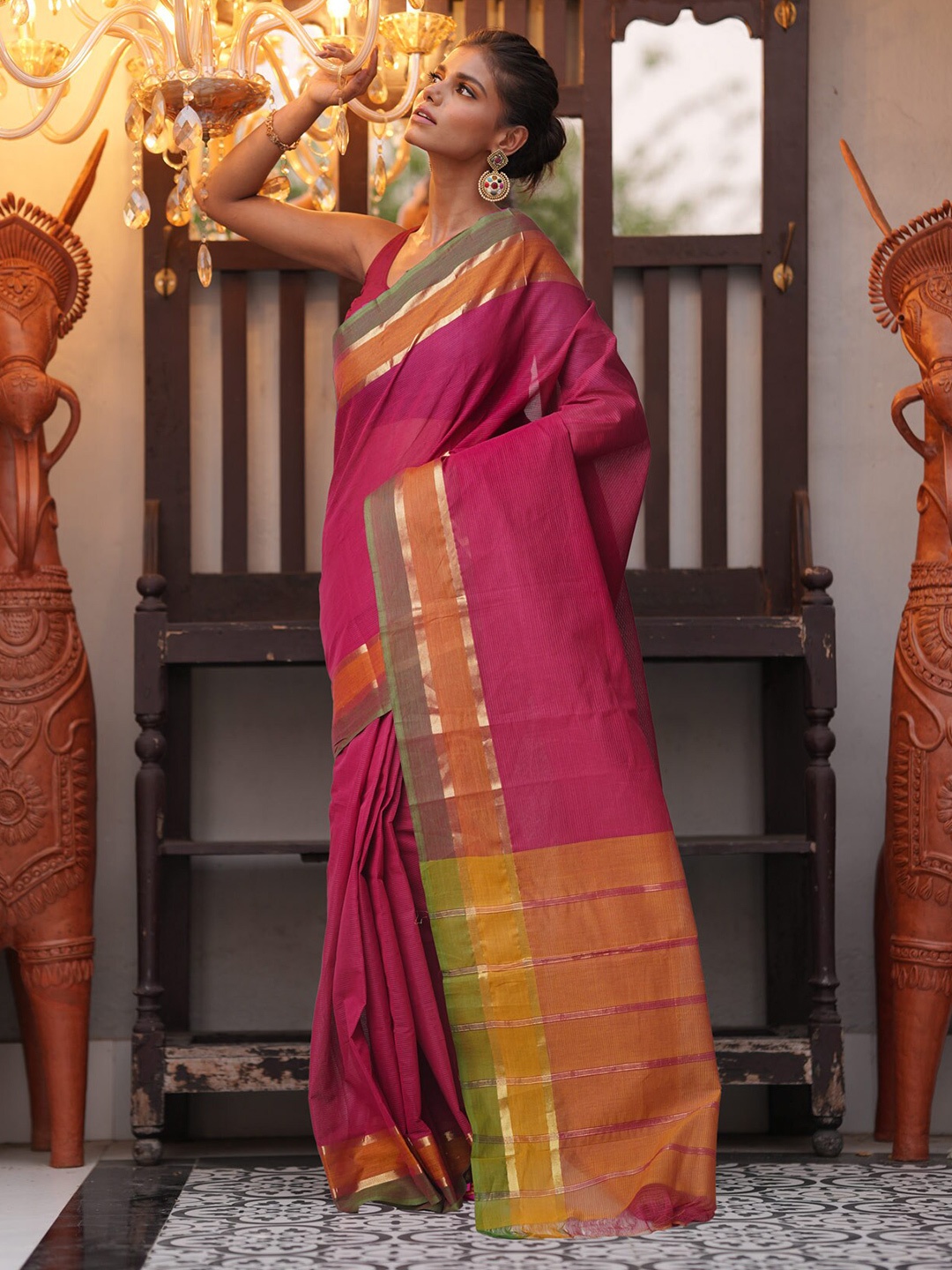 

Unnati Silks Zari Pure Cotton Mangalagiri Saree, Maroon
