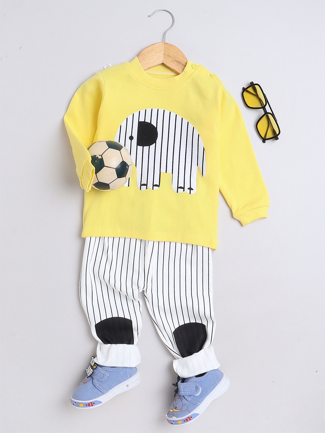 

FOURFOLDS Boys Graphic Printed Top with Pyjamas, Yellow