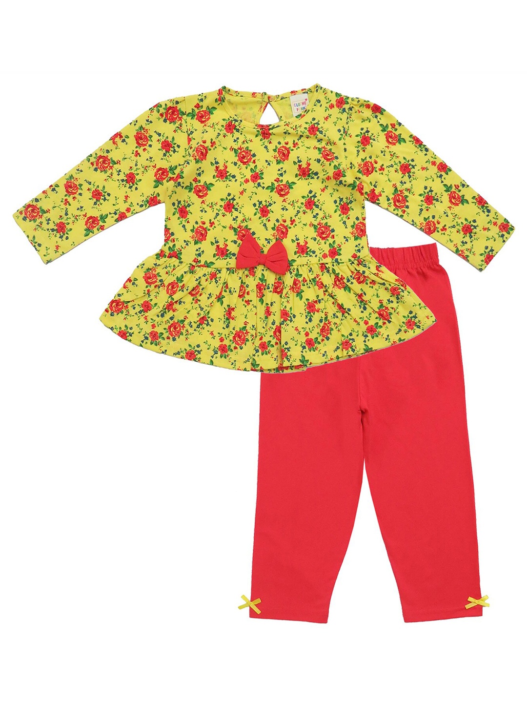 

Clothe Funn Girls Printed Pure Cotton Top with Pyjamas, Yellow