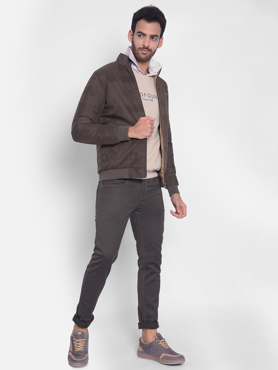 

Crimsoune Club Abstract Printed Mock Collar Bomber Jacket, Brown