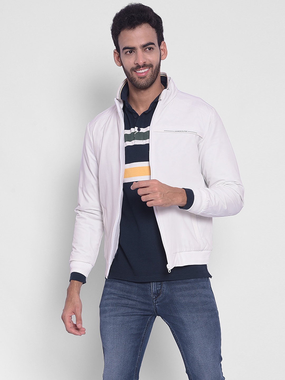 

Crimsoune Club Stand Collar Bomber Jacket, White