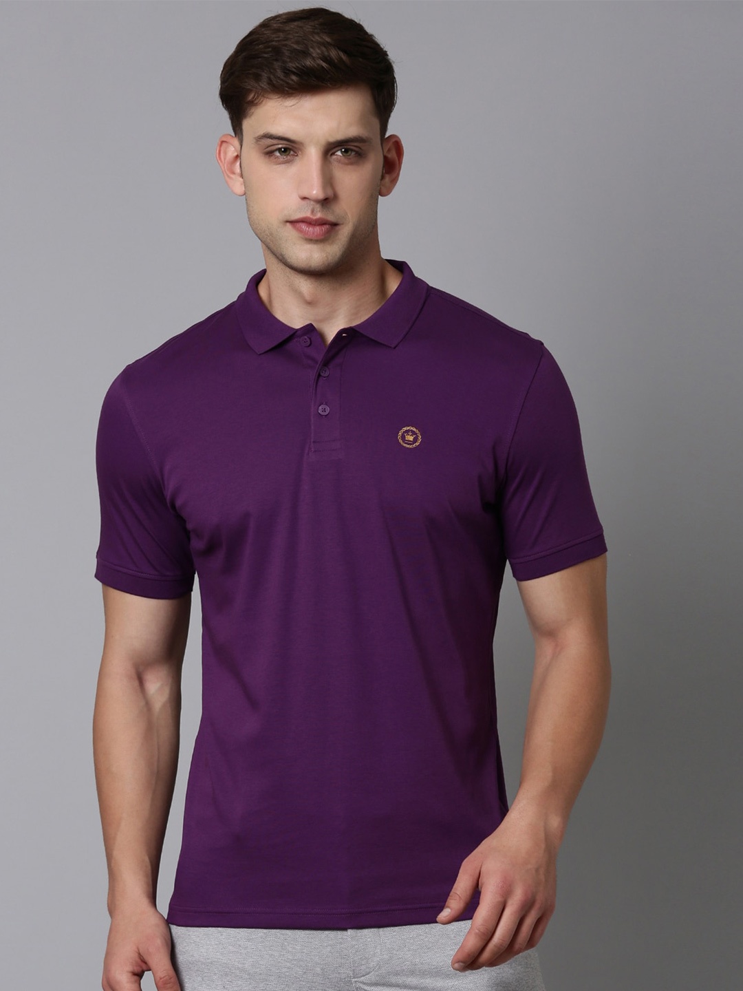 

Louis Philippe Polo Collar Cotton Regular T-shirt, Purple