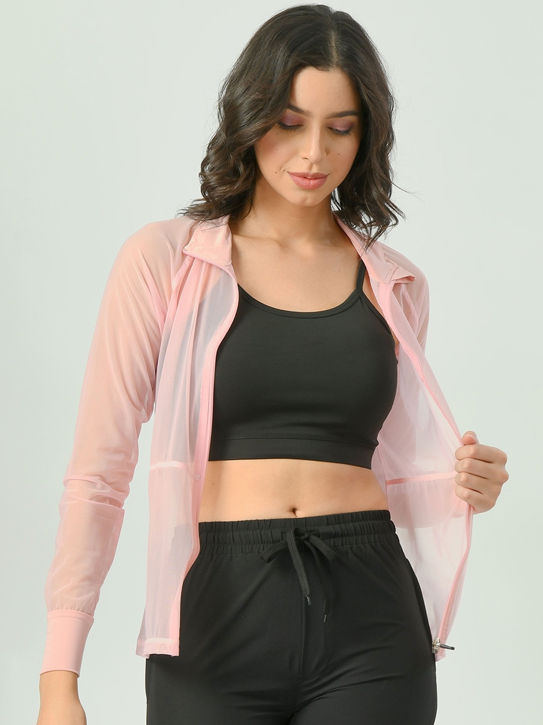 

Body Smith Stand Collar Dry Fit Technology Lightweight Mesh Tailored Jacket, Pink