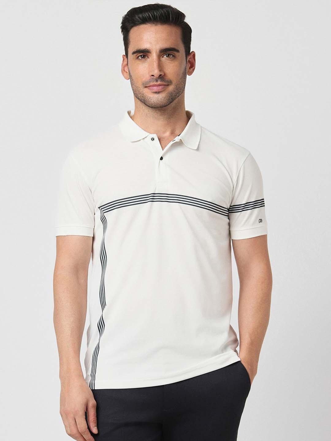 

Peter England Striped Polo Collar Short Sleeves Slim Fit T-shirt, White