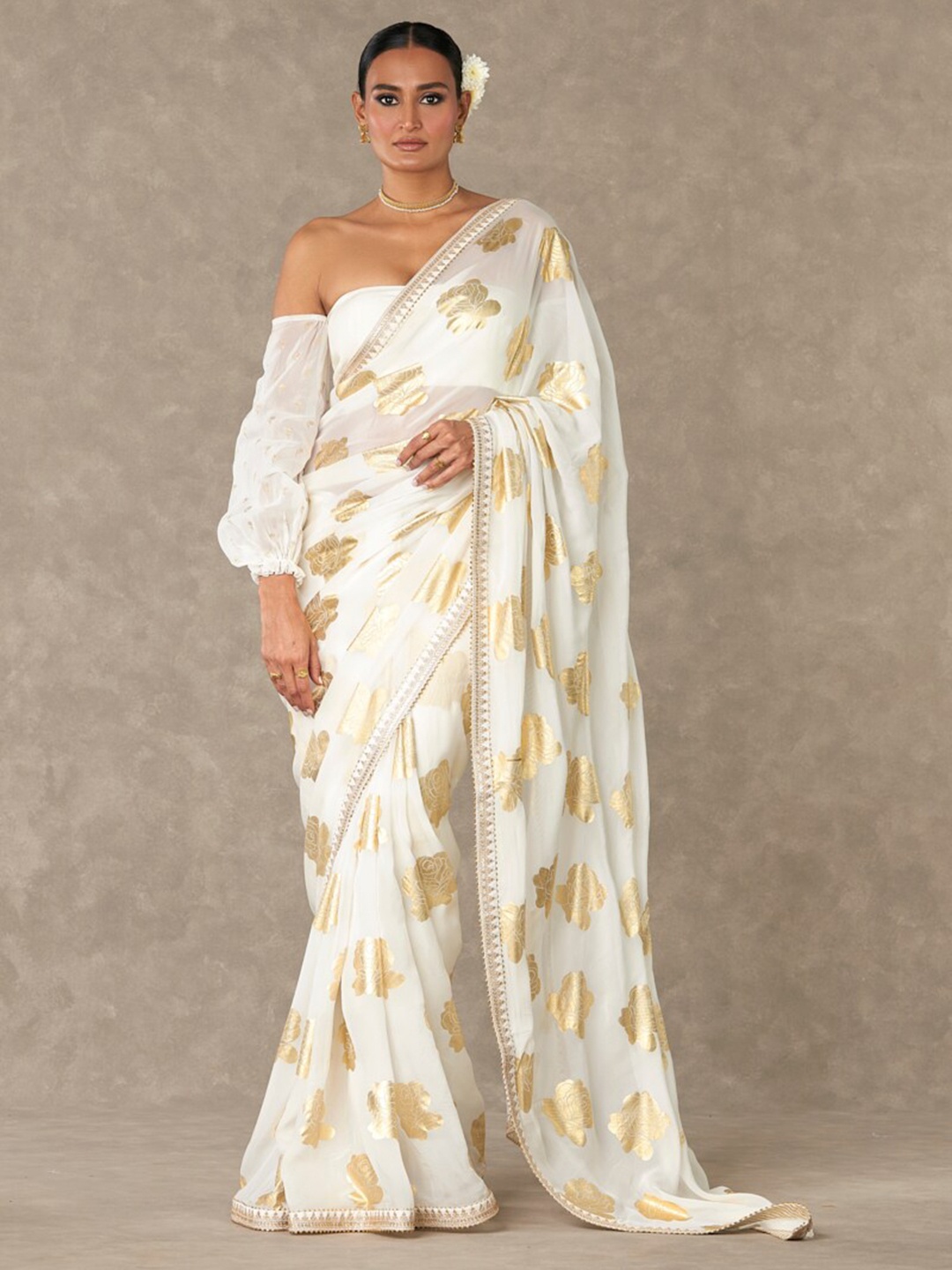 

Masaba Floral Woven Design Organza Saree, White