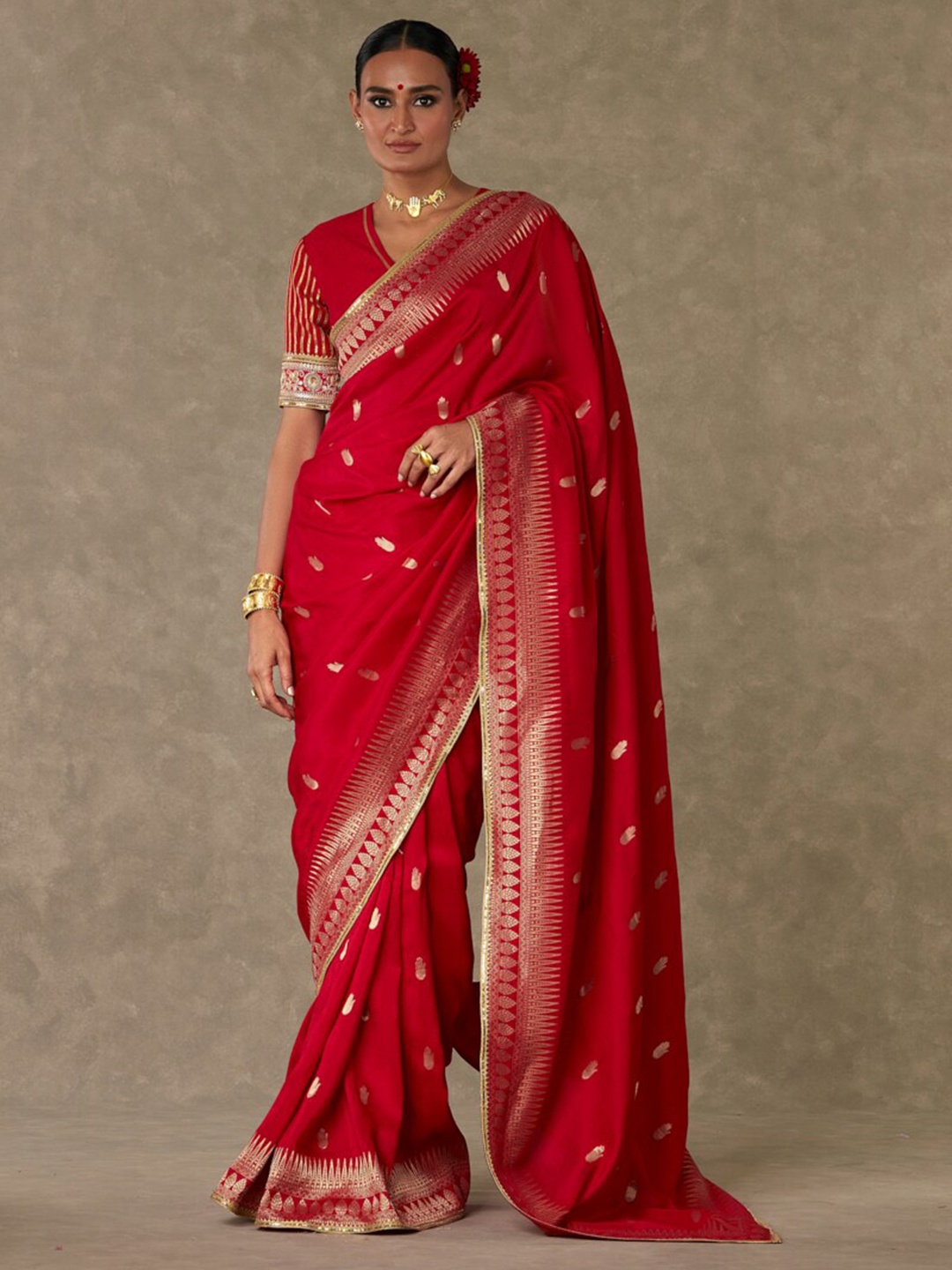 

Masaba Ethnic Motifs Woven Design Zari Saree, Red