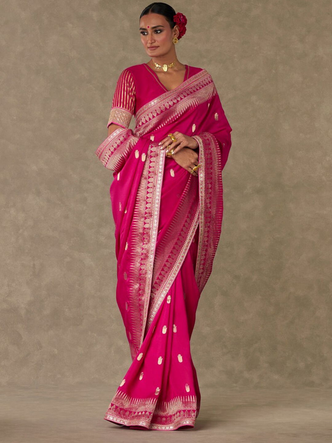 

Masaba Ethnic Motifs Woven Design Zari Saree, Pink