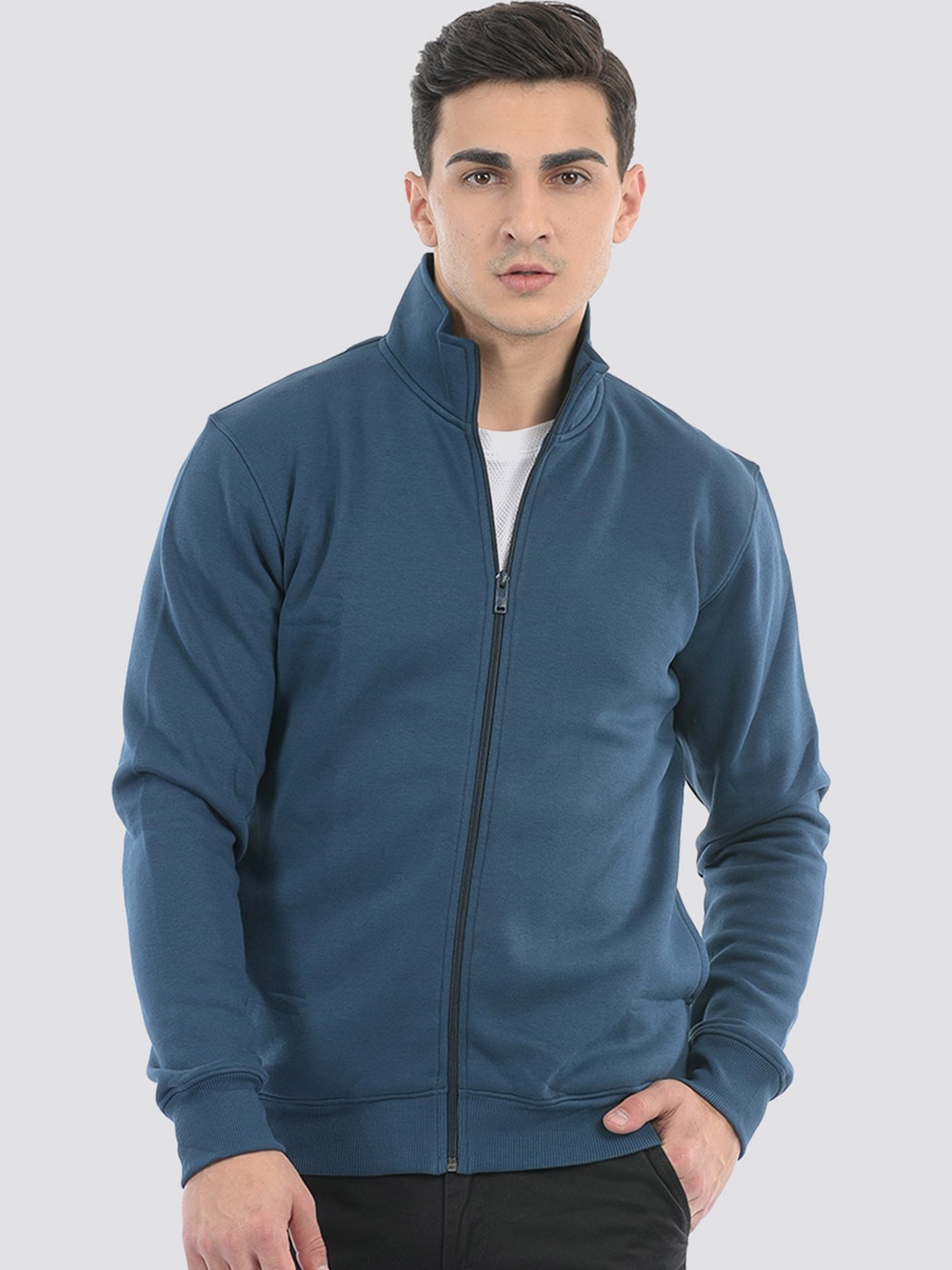 

ONEWAY Men Solid Cotton Zipper Sweatshirt, Blue