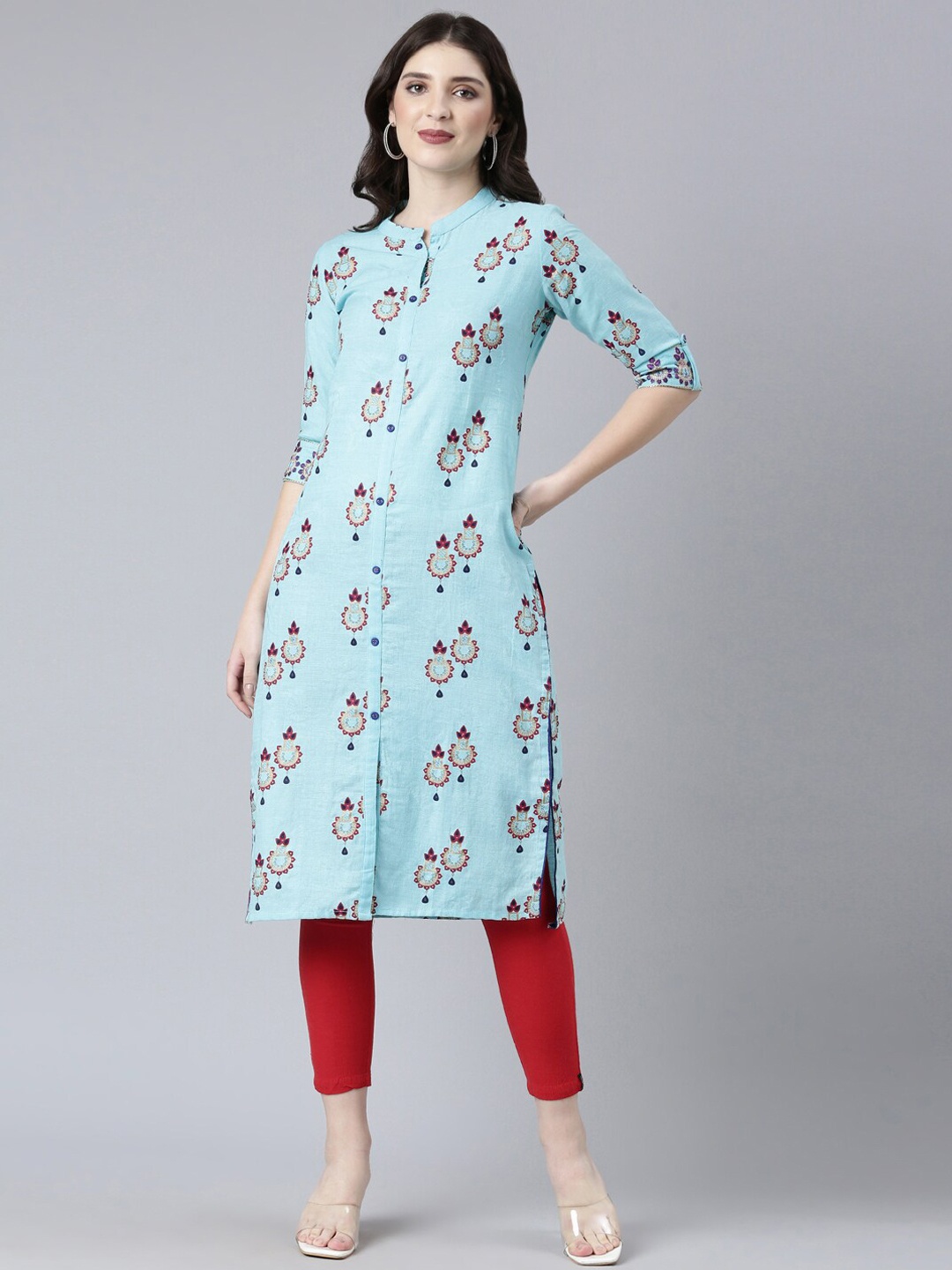 

Souchii Ethnic Motifs Printed Cotton Straight Kurta, Blue