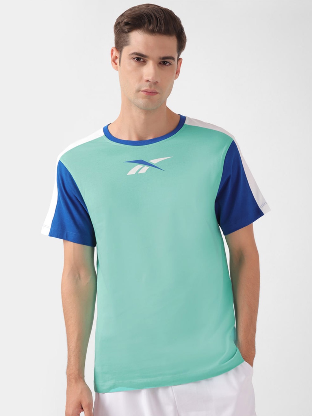

Reebok Classics App Colourblocked Round Neck Pure Cotton T-Shirt, Green