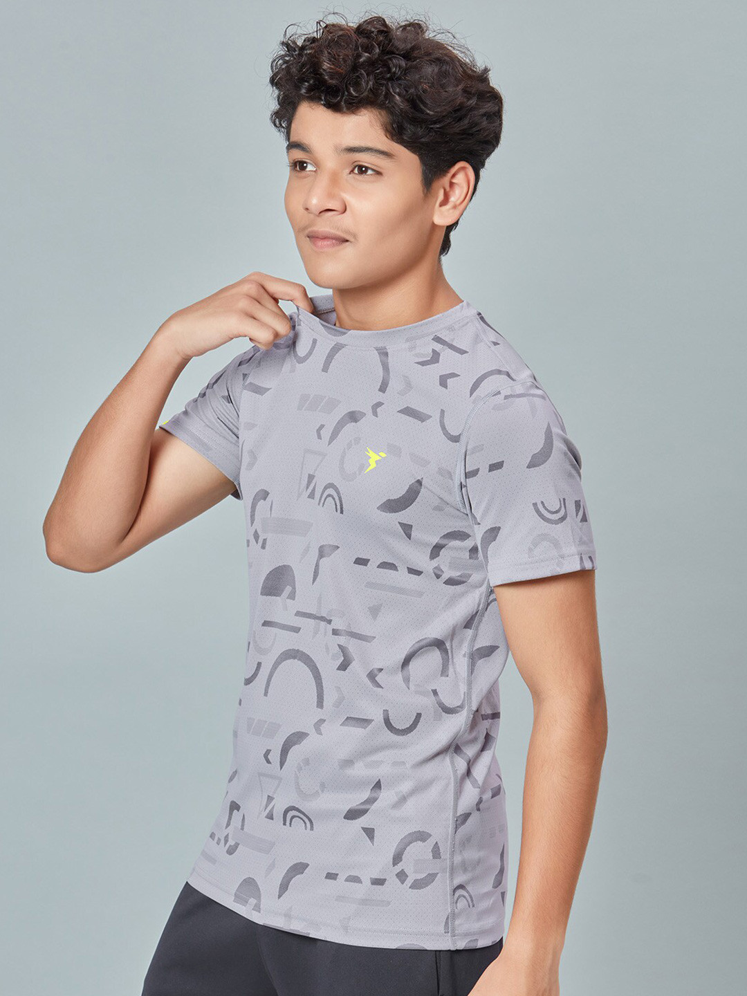 

Technosport Boys Geometric Printed Round Neck Antimicrobial Slim Fit T-shirt, Grey