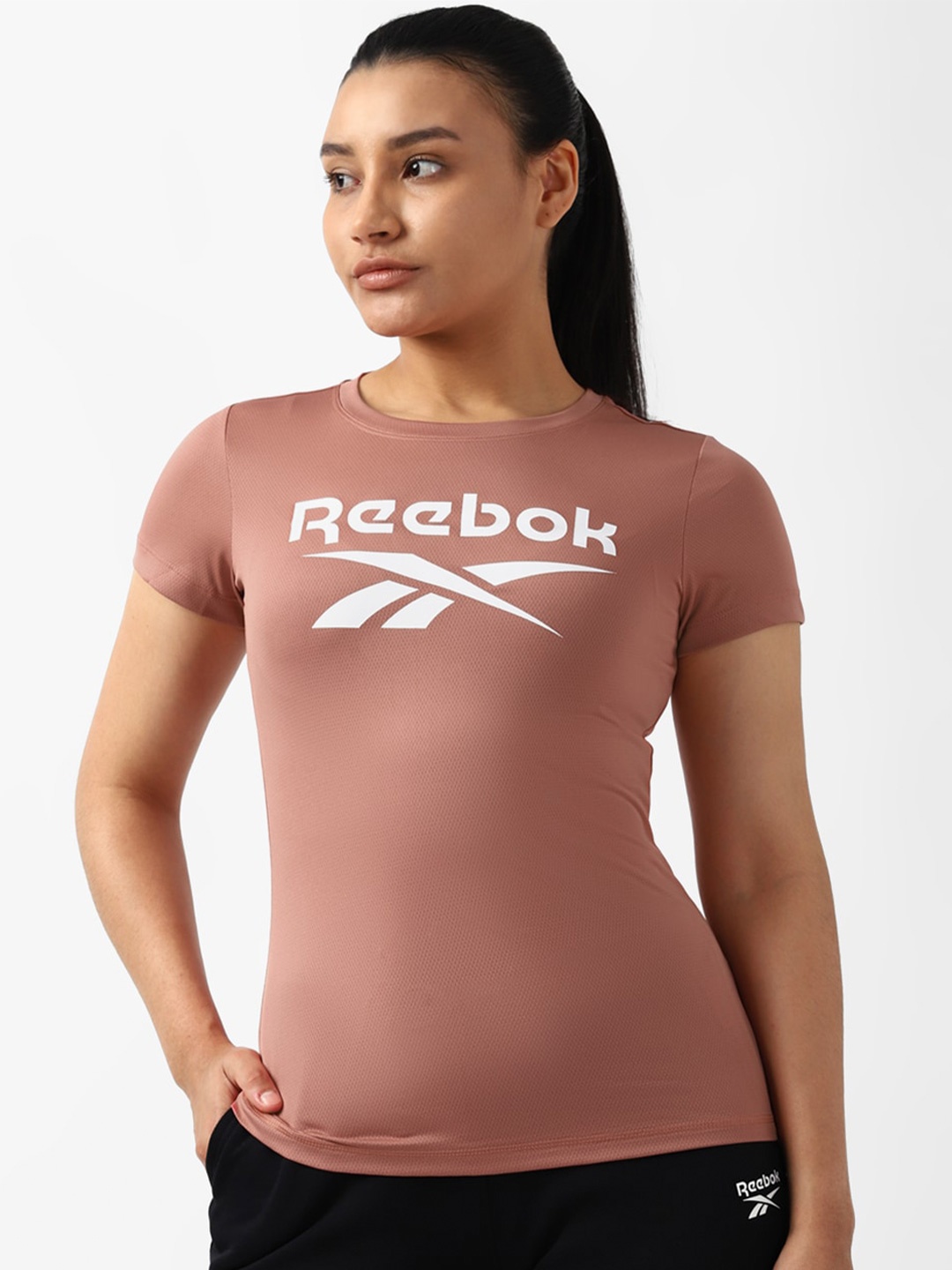 

Reebok Brand Logo Printed Speedwick Round Neck Training T-shirt, Peach
