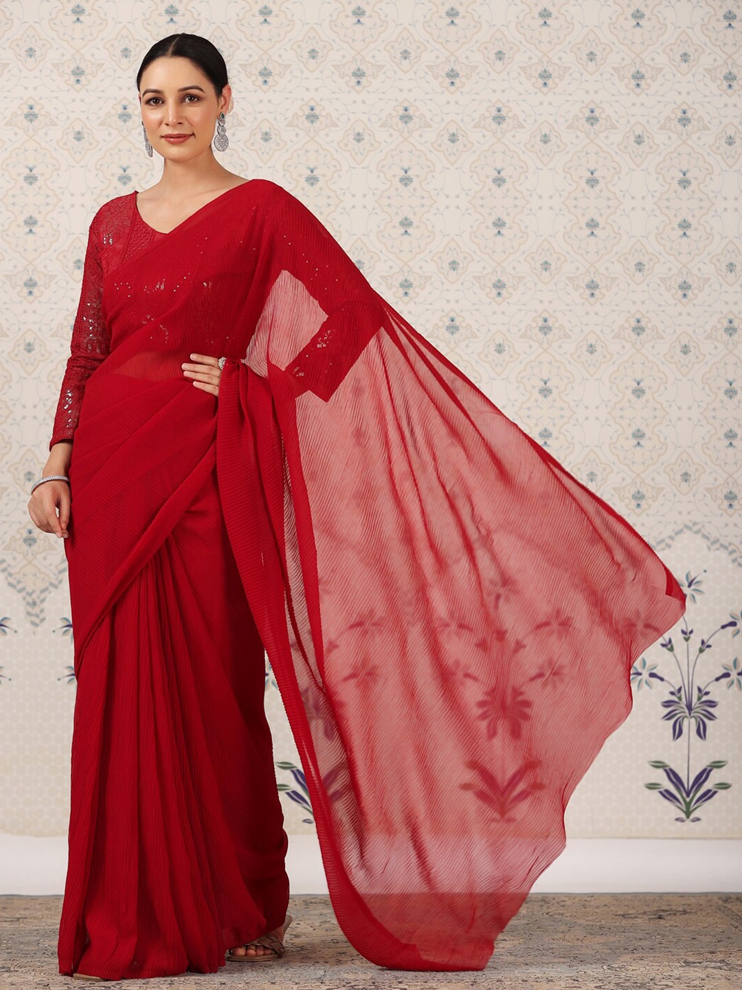 

Ode by House of Pataudi Poly Georgette Saree, Maroon