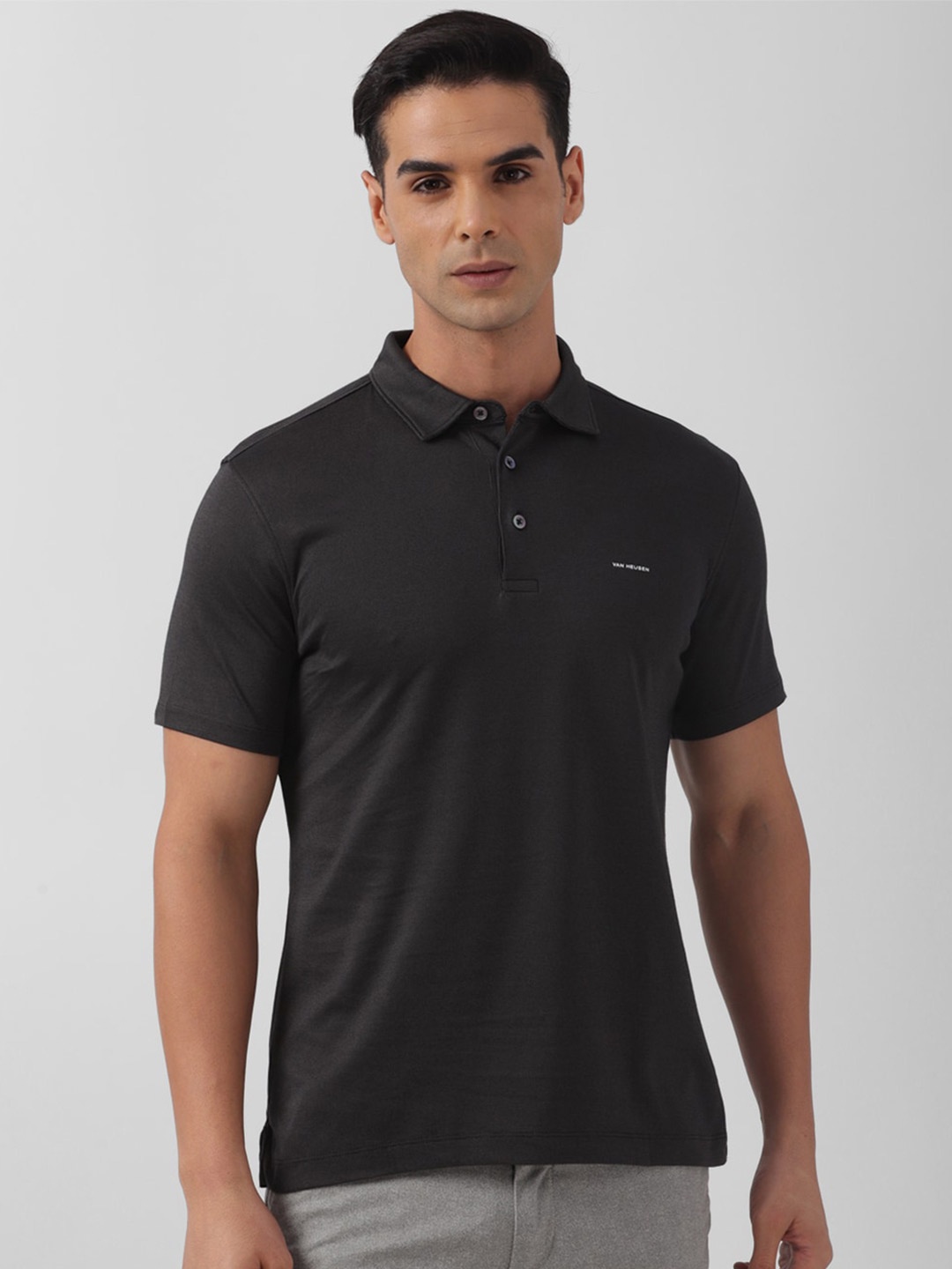 

Van Heusen Men Black Polo Collar Pockets T-shirt