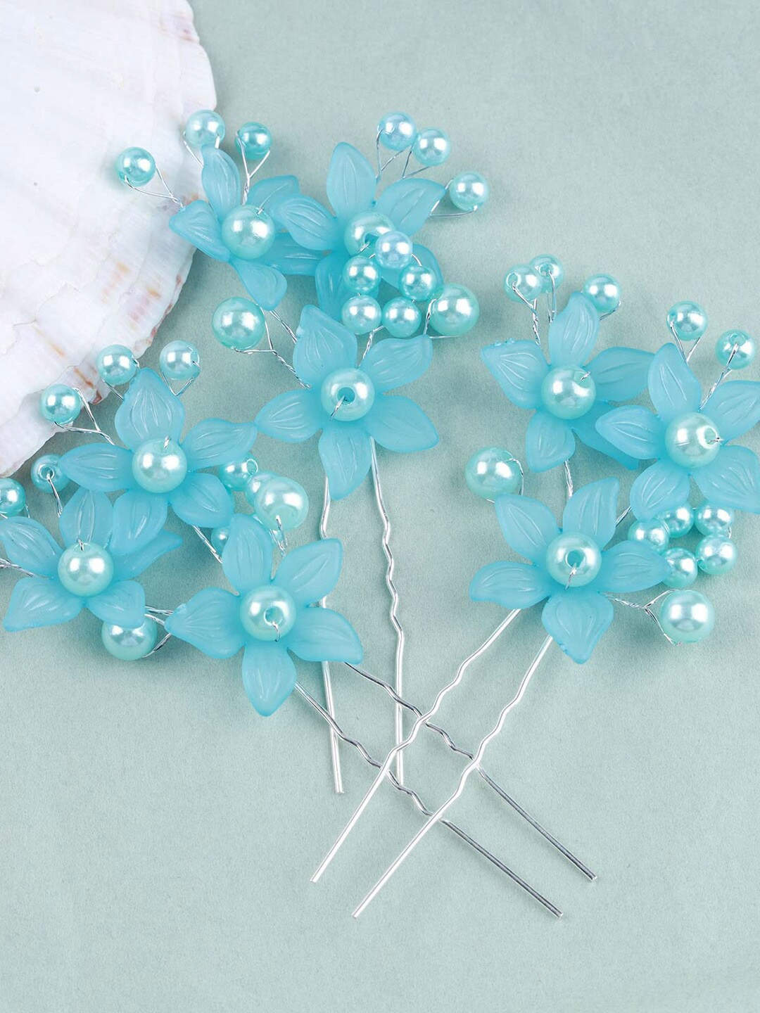

Krelin Set Of 3 Beaded Floral U Pins, Blue