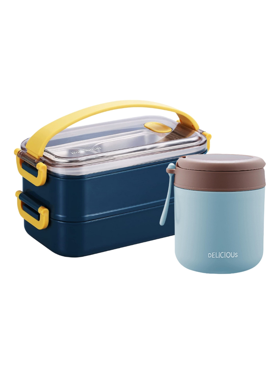 

YELONA Blue 2 Pieces Stainless Steel Dishwasher Safe Lunch Box & Pot