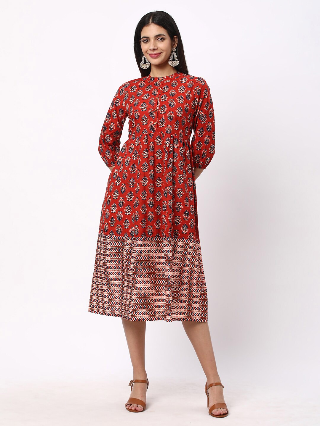 

R&B Brown Floral Print Fit & Flare Midi Dress