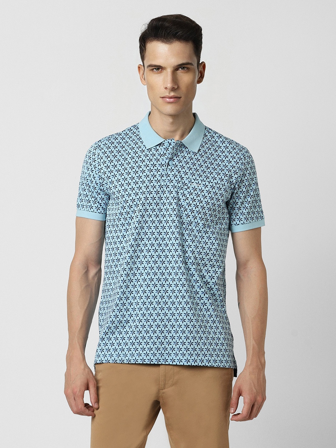 

Van Heusen Sport Men Blue Printed Polo Collar Pockets T-shirt