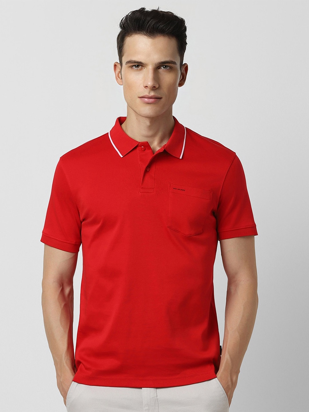 

Van Heusen Sport Men Red Polo Collar Pockets T-shirt